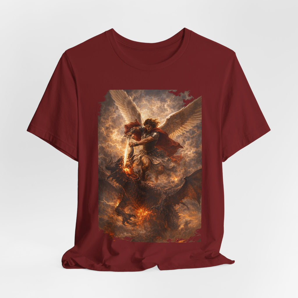 Michael and his angels fought against the dragon Revelation 12:7 Tee — Spiritual Battle Winged Art T-Shirt