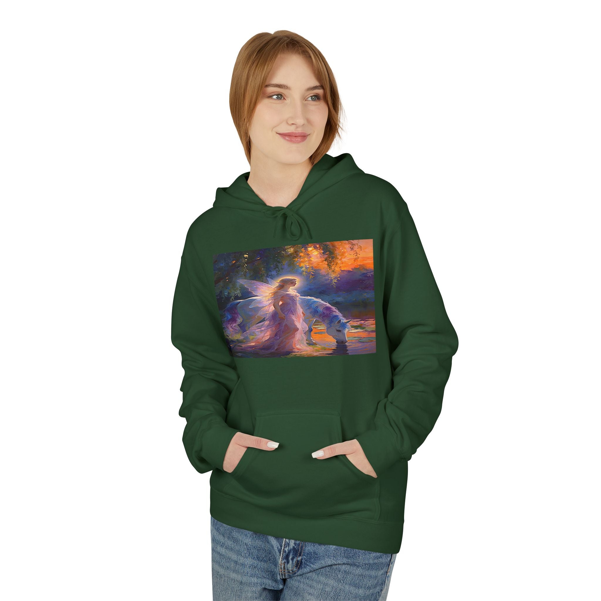 Unicorn Fairy Cotton Hoodie — Cosmic Cat Art Pullover