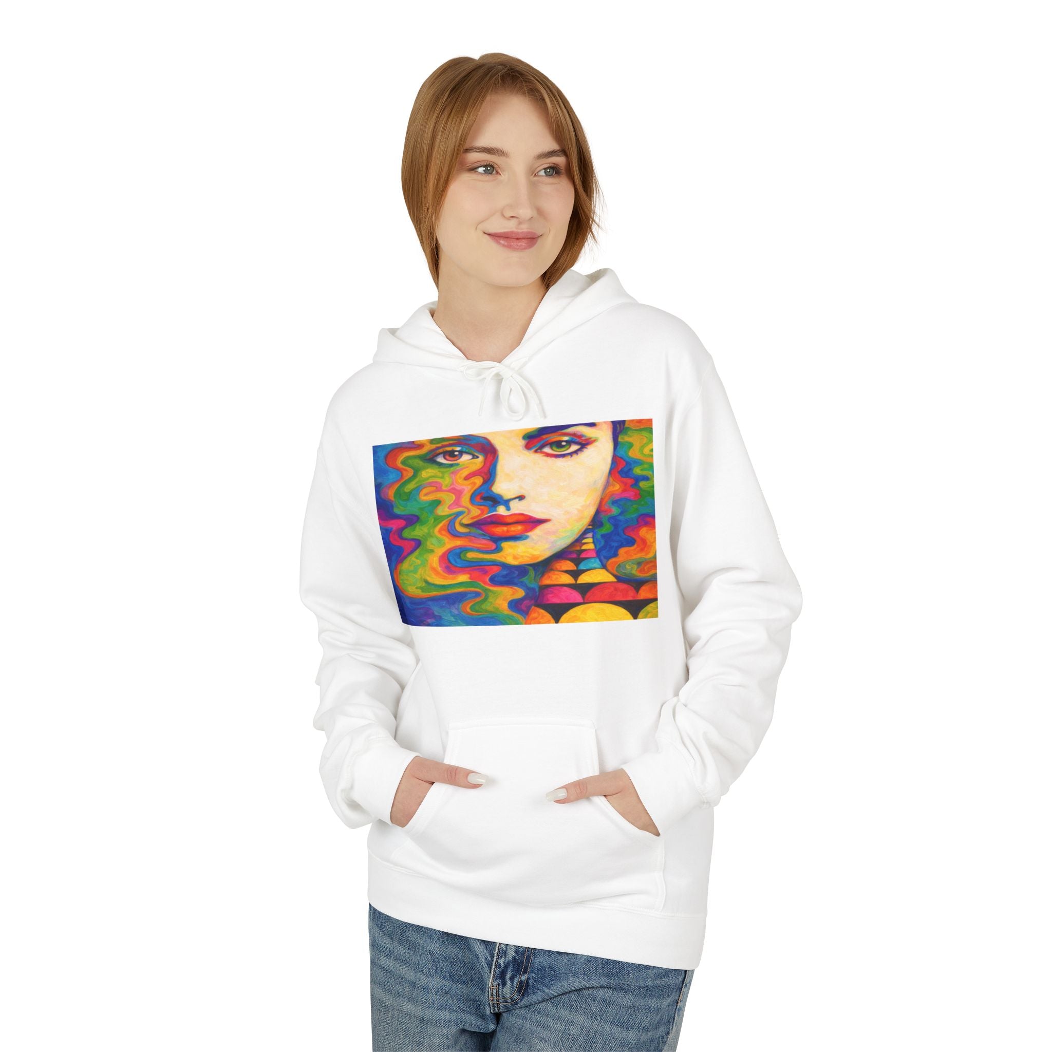 Psychedelic Portrait Hoodie — Colorful Abstract Face Art Sweatshirt