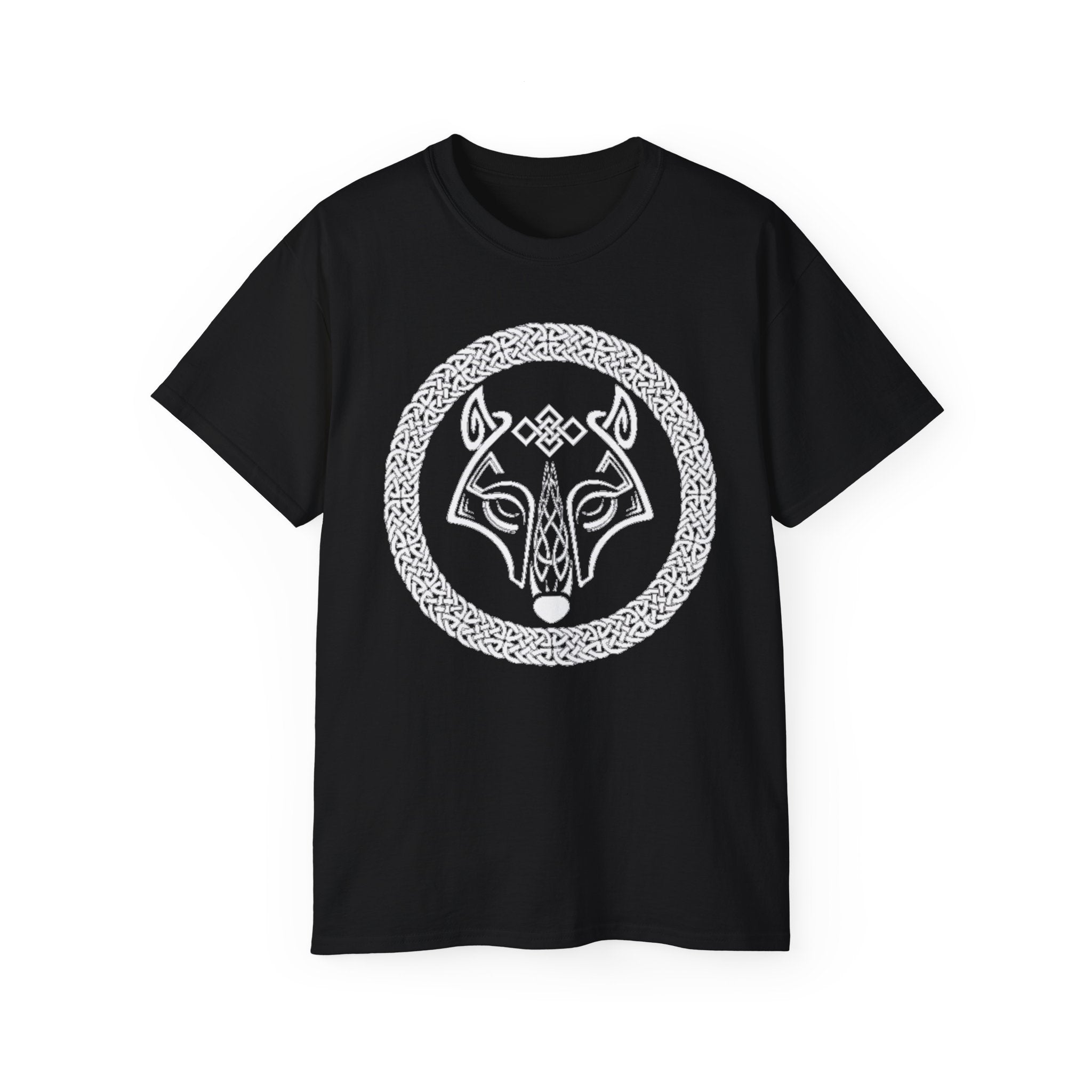 Cotton Celtic Wolf T-Shirt — Norse Knotwork Wolf Head Tee