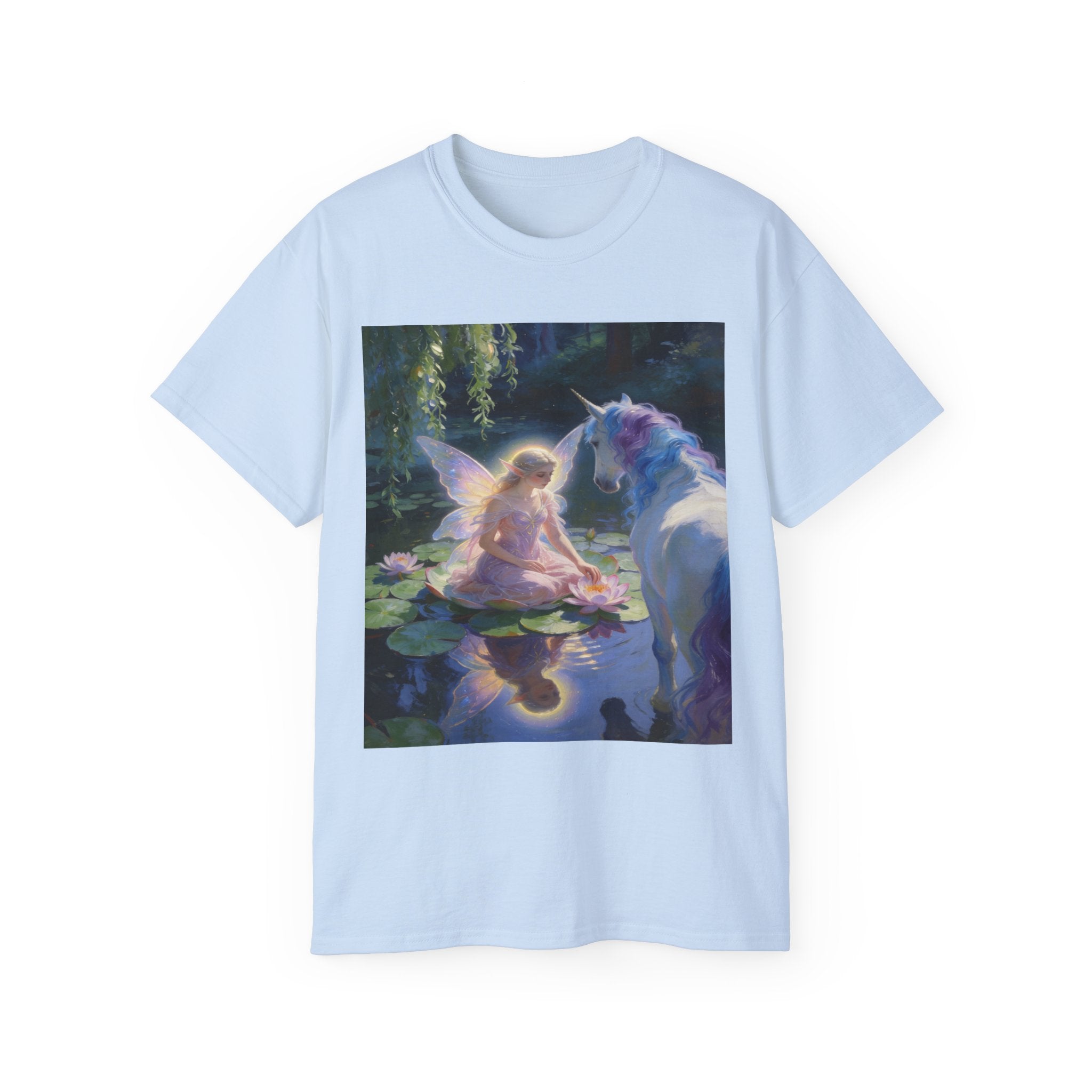 Fairy and Unicorn Cotton Tee — Enchanted Forest Fantasy T-Shirt