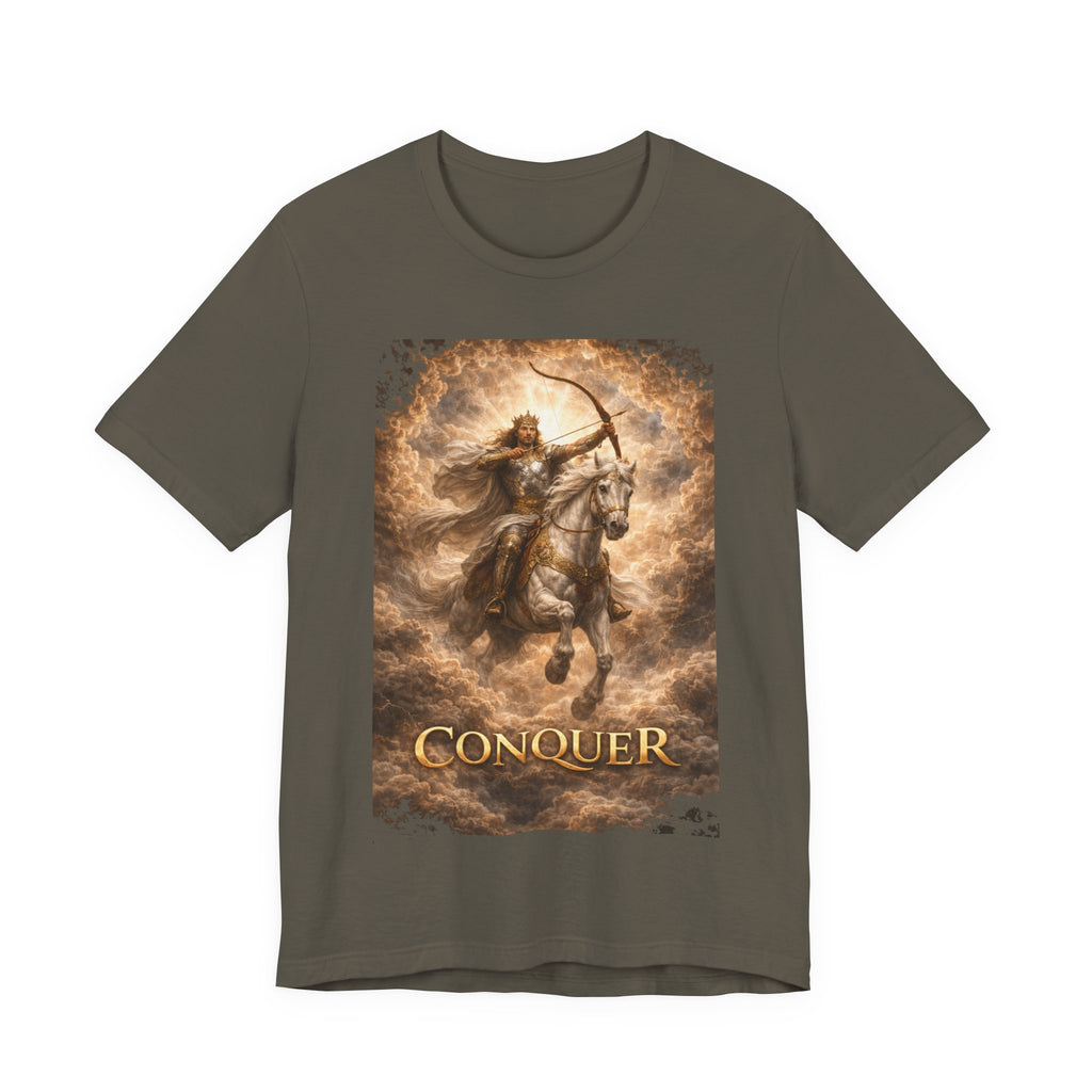 The white horse from Revelation 6:1-2! T‑Shirt — "Conquer" Warrior Archer Graphic Tee