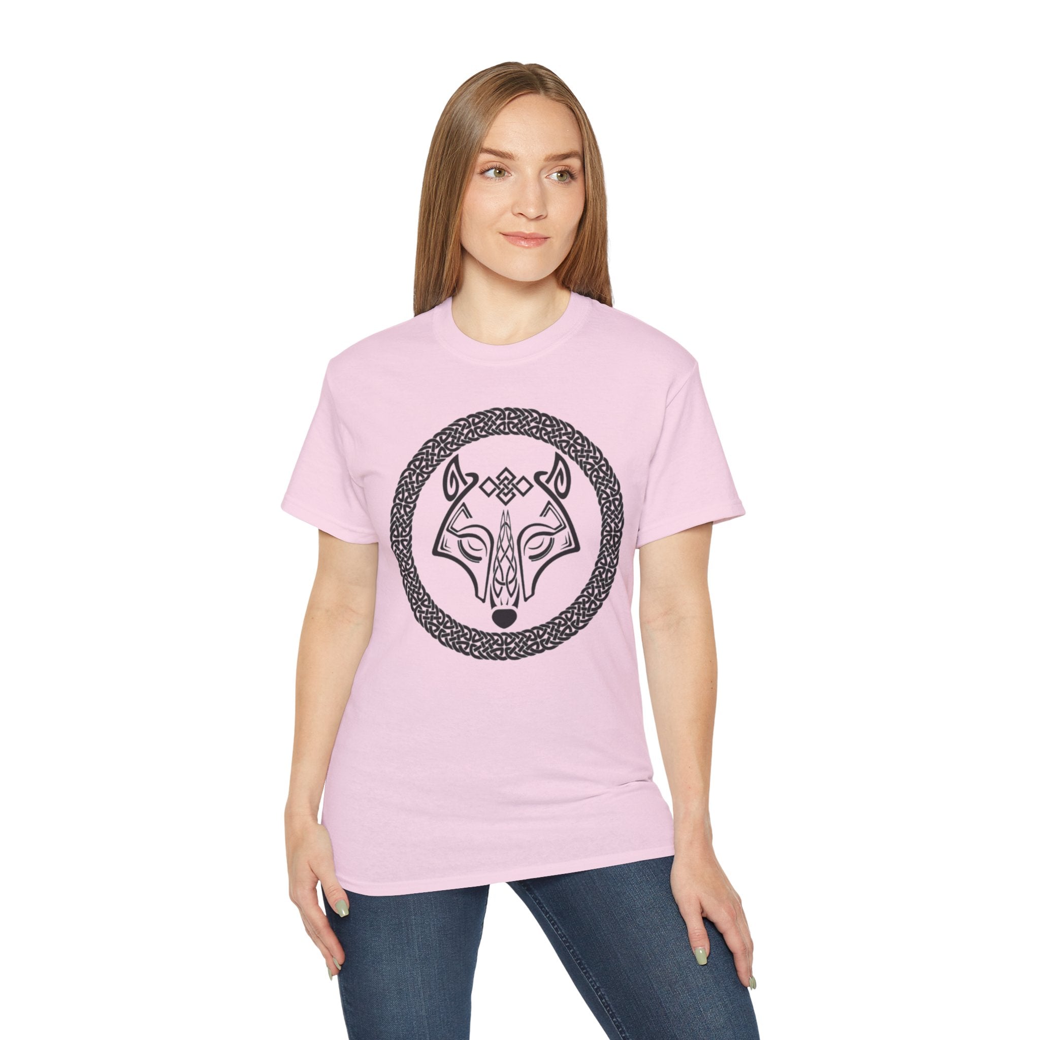 Cotton Celtic Wolf Tee — Nordic Knot Wolf Head T-Shirt