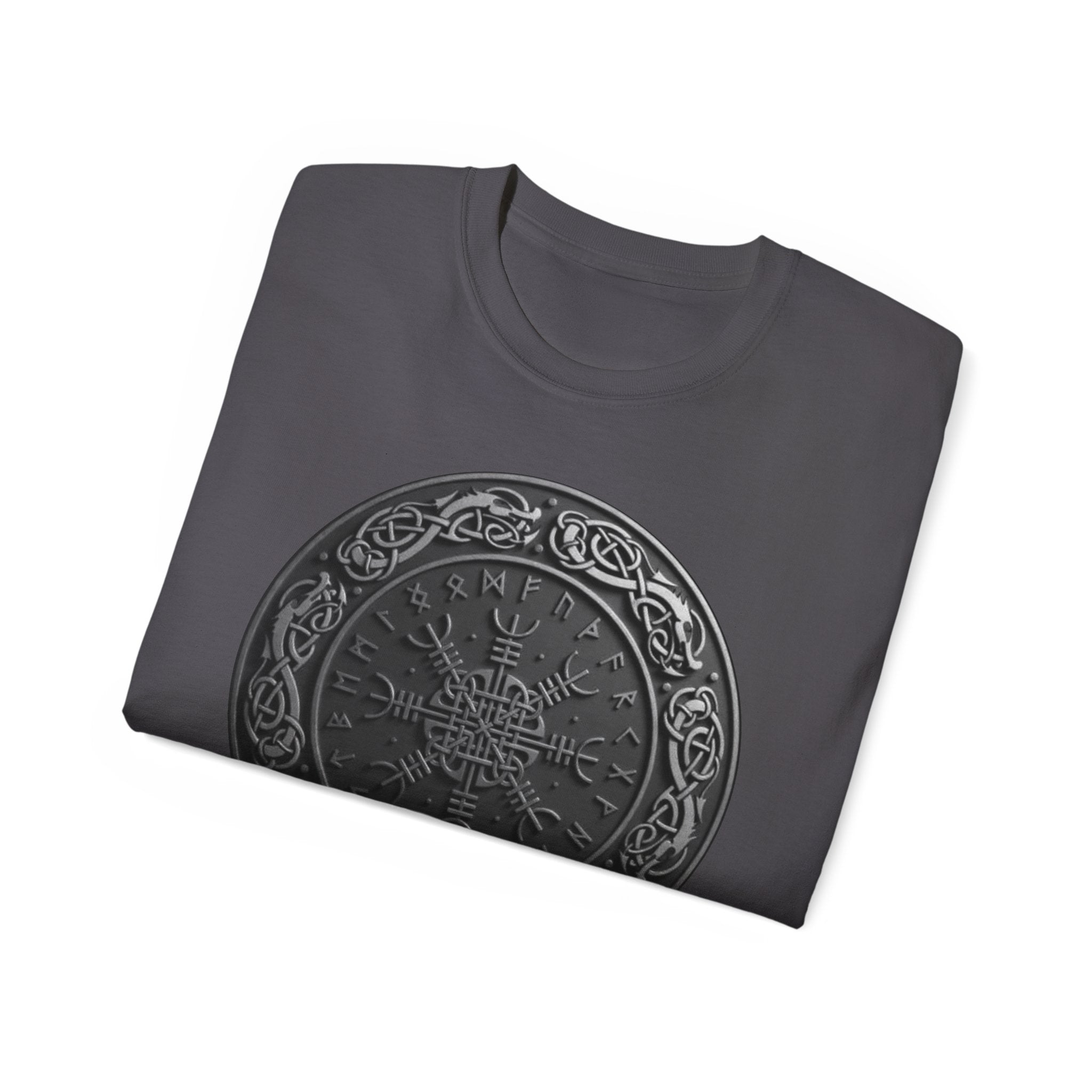Aegishjalmur – The Helm of Awe Cotton T‑Shirt — Norse Rune Shield Design