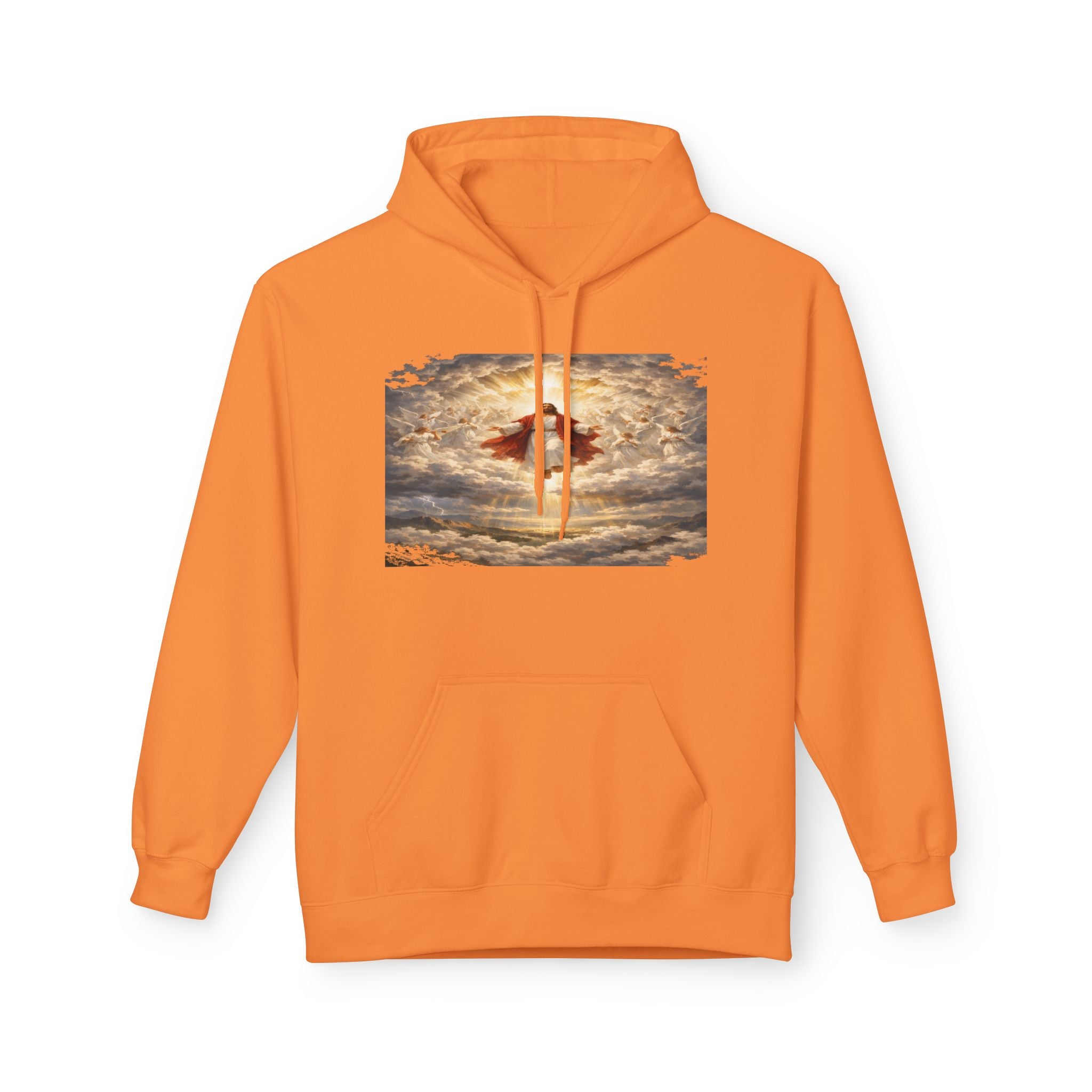 Jesus Christ Second Coming-Angel in the Clouds Hoodie — Spiritual Sunrise Graphic Hoodie
