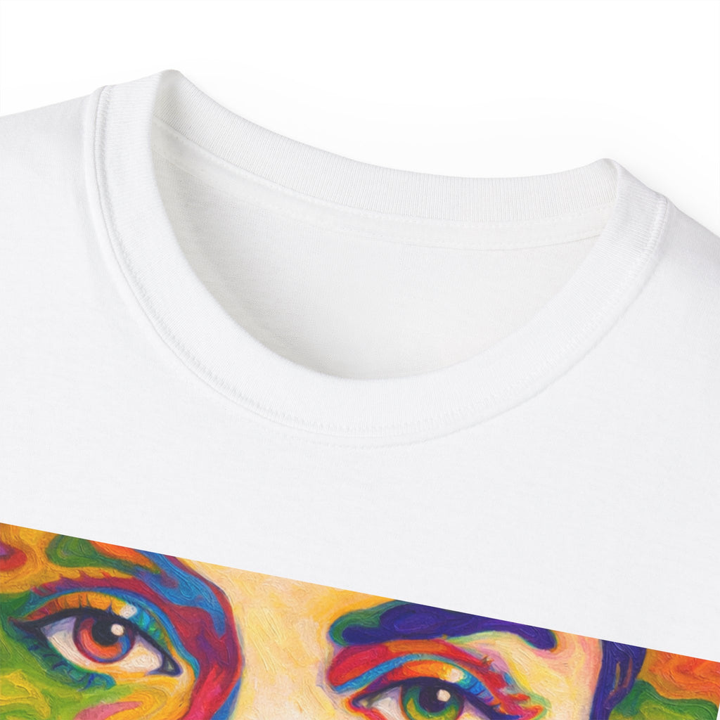 Psychedelic Portrait Cotton T‑Shirt — Colorful Retro Face Art Tee