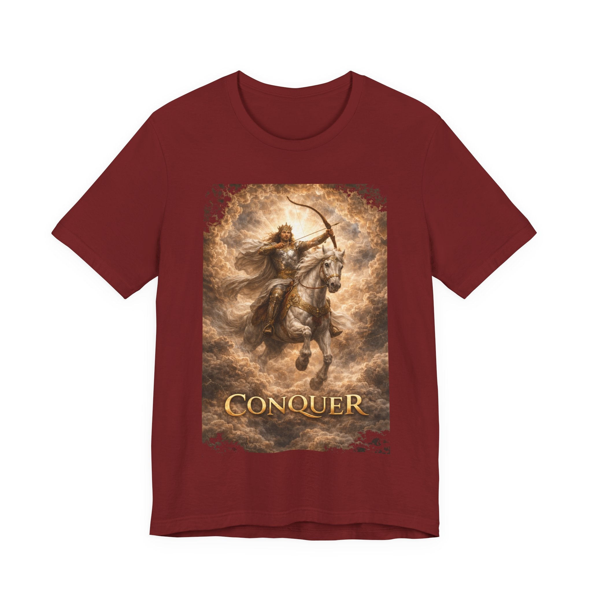 The white horse from Revelation 6:1-2! T‑Shirt — "Conquer" Warrior Archer Graphic Tee