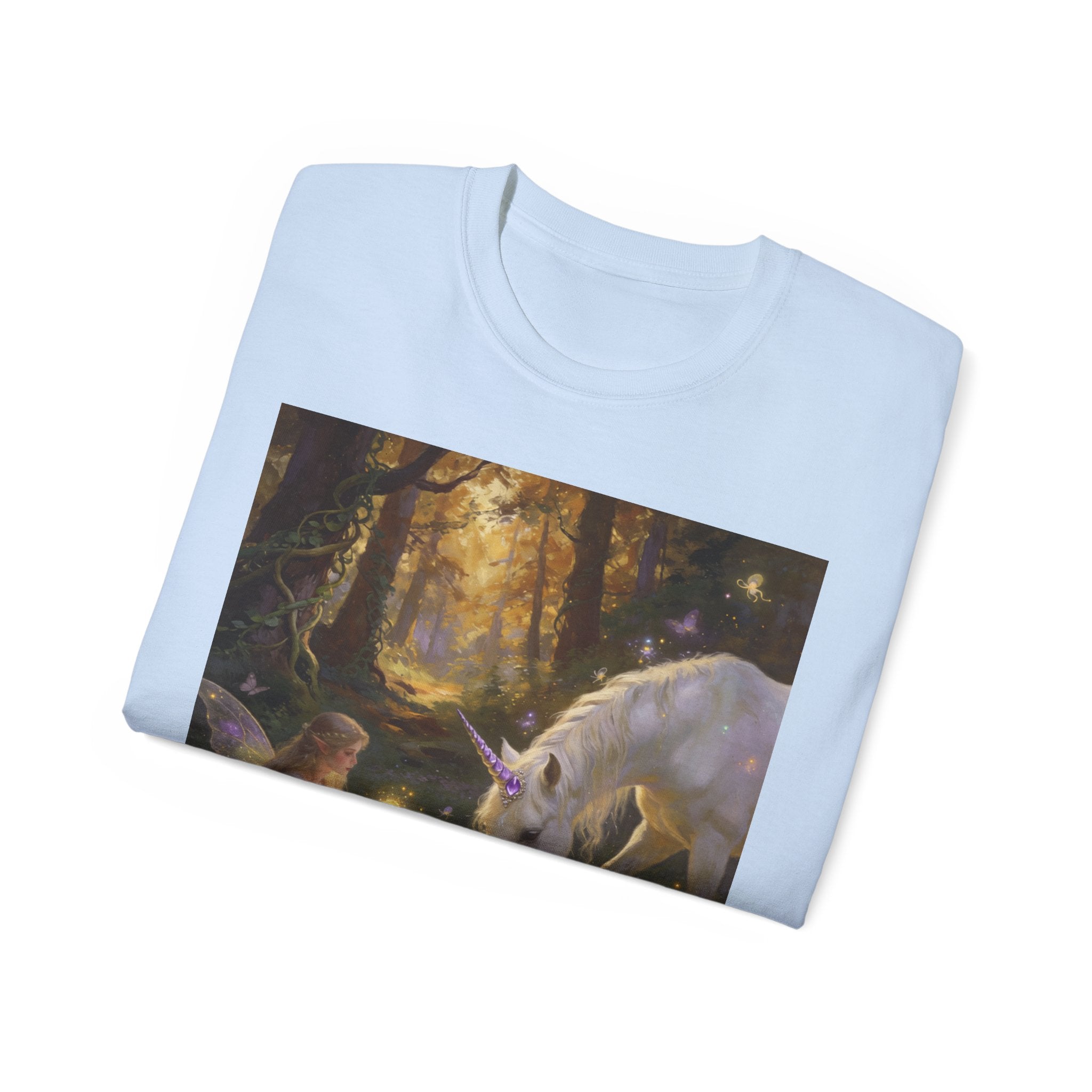 Unicorn & Fairy Forest Cotton T‑Shirt — Enchanted Woodland Magic Tee
