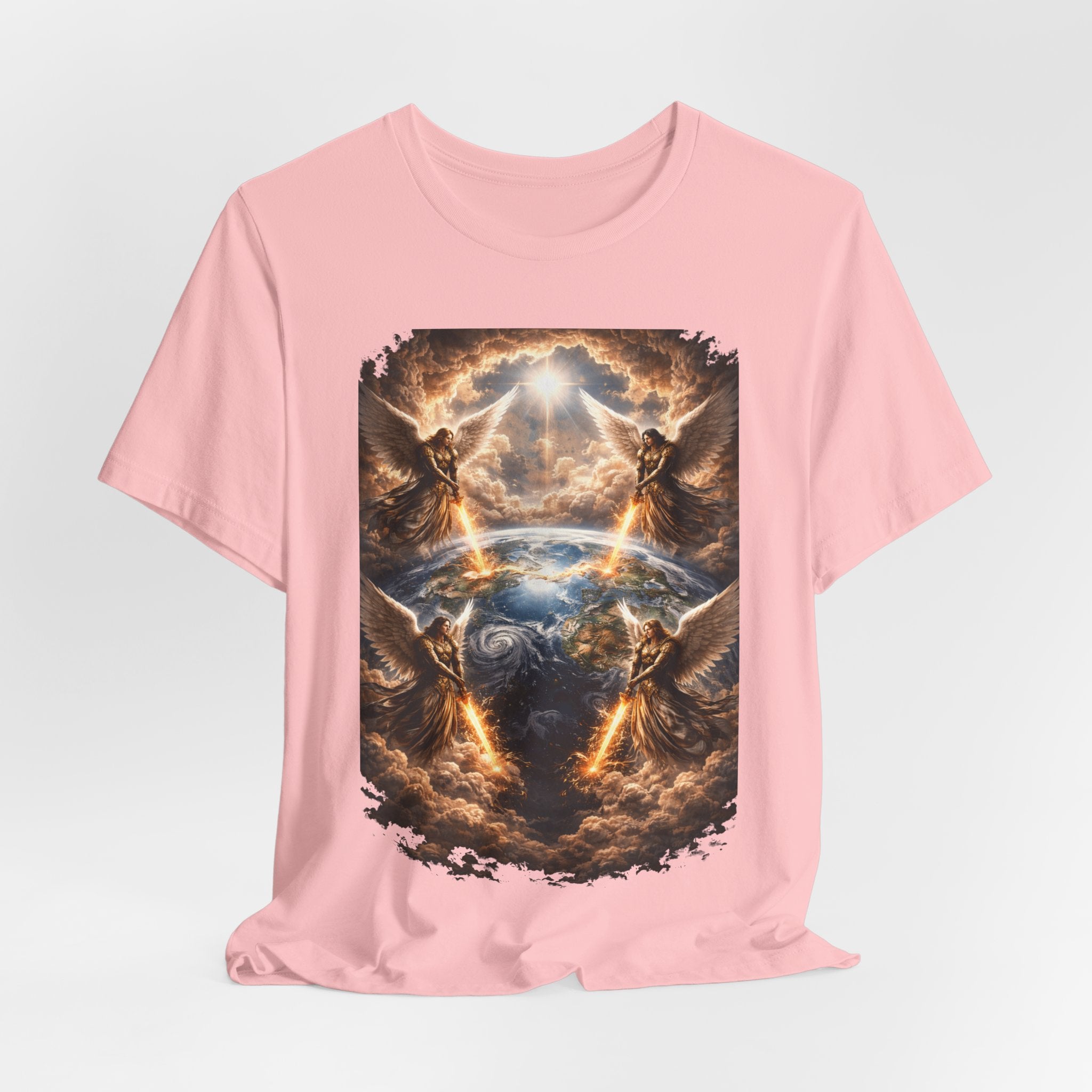 Revelation 7:1 Four angels standing on the four corners of the earth as seen from heaven-when the secound comingis near T‑Shirt — Heavenly Earth & Angels Graphic Tee