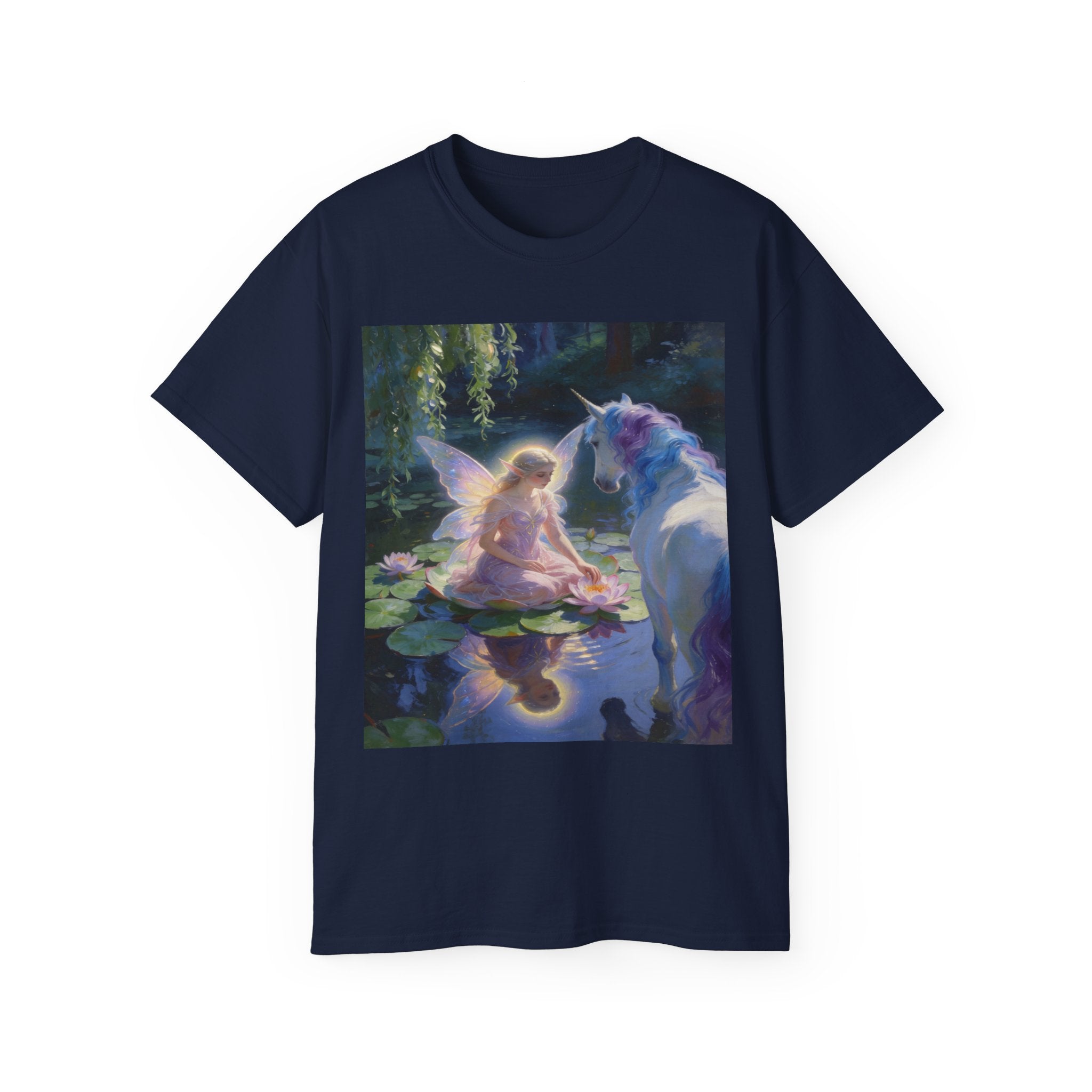 Fairy and Unicorn Cotton Tee — Enchanted Forest Fantasy T-Shirt