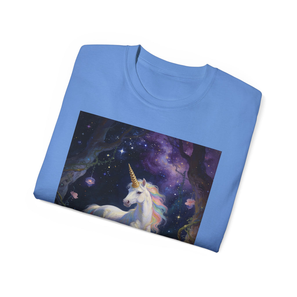 Unicorn Fantasy Cotton T‑Shirt — Enchanted Night Forest Graphic Tee