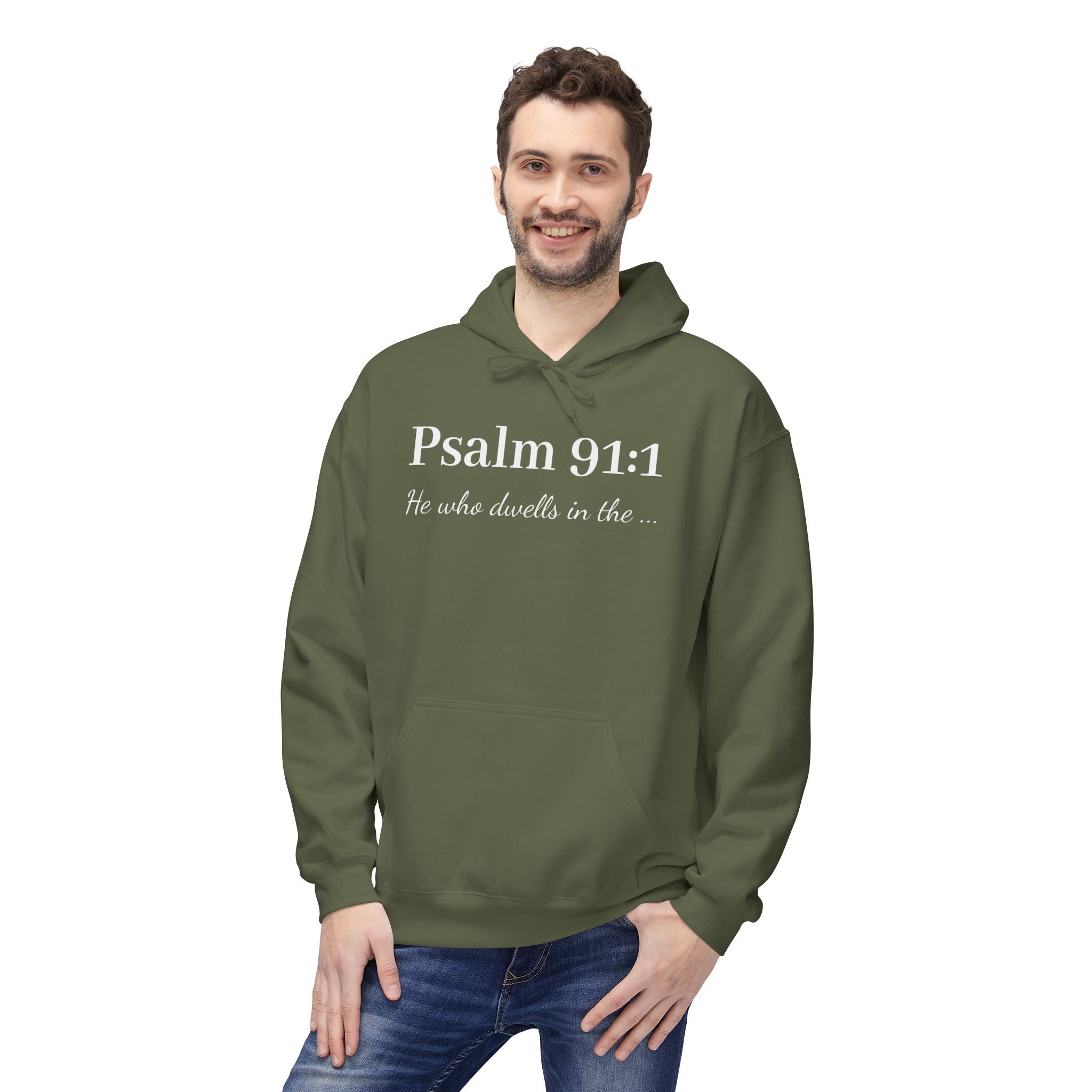 Psalm 91:1 Hoodie — He Who Dwells Christian Scripture Pullover
