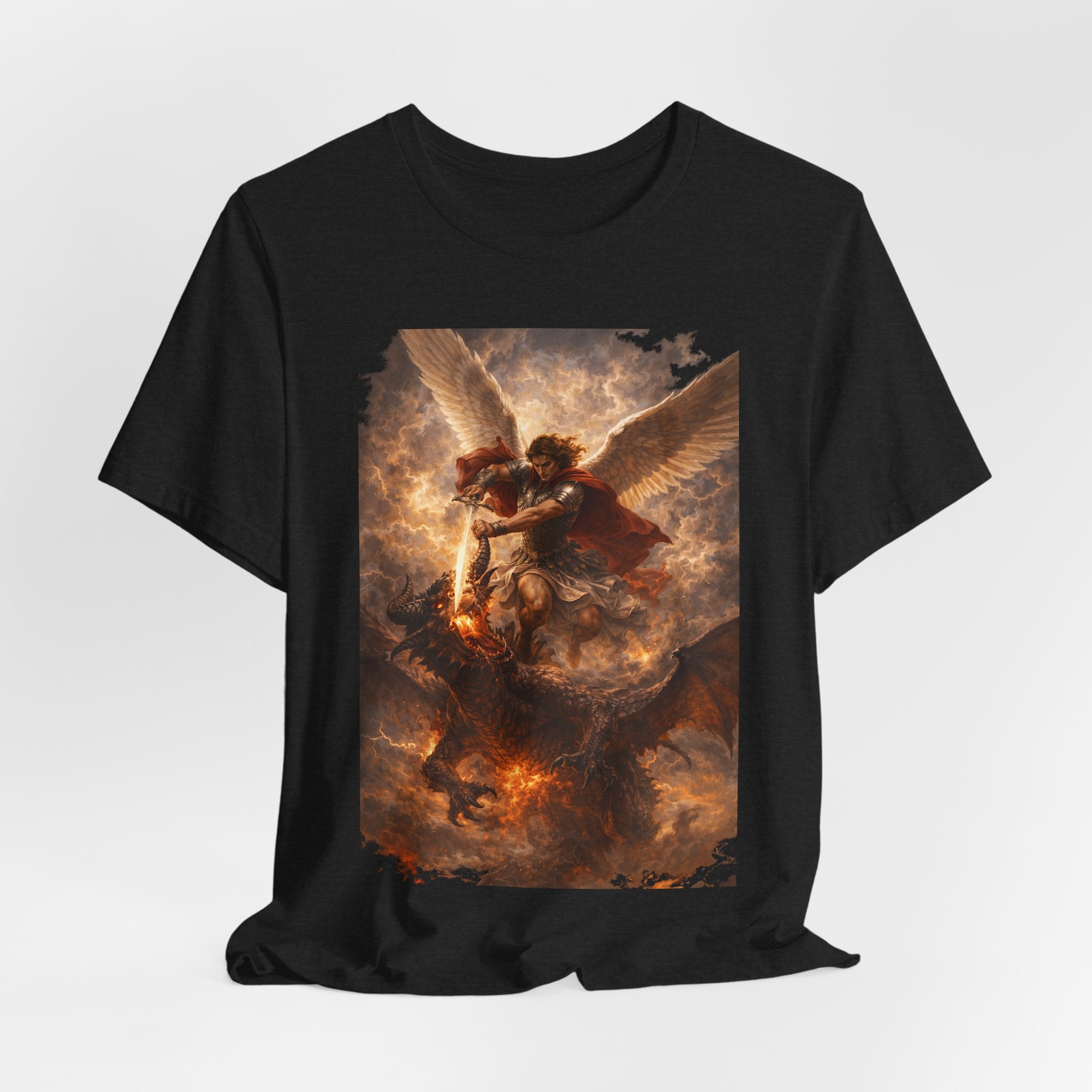 Michael and his angels fought against the dragon Revelation 12:7 Tee — Spiritual Battle Winged Art T-Shirt