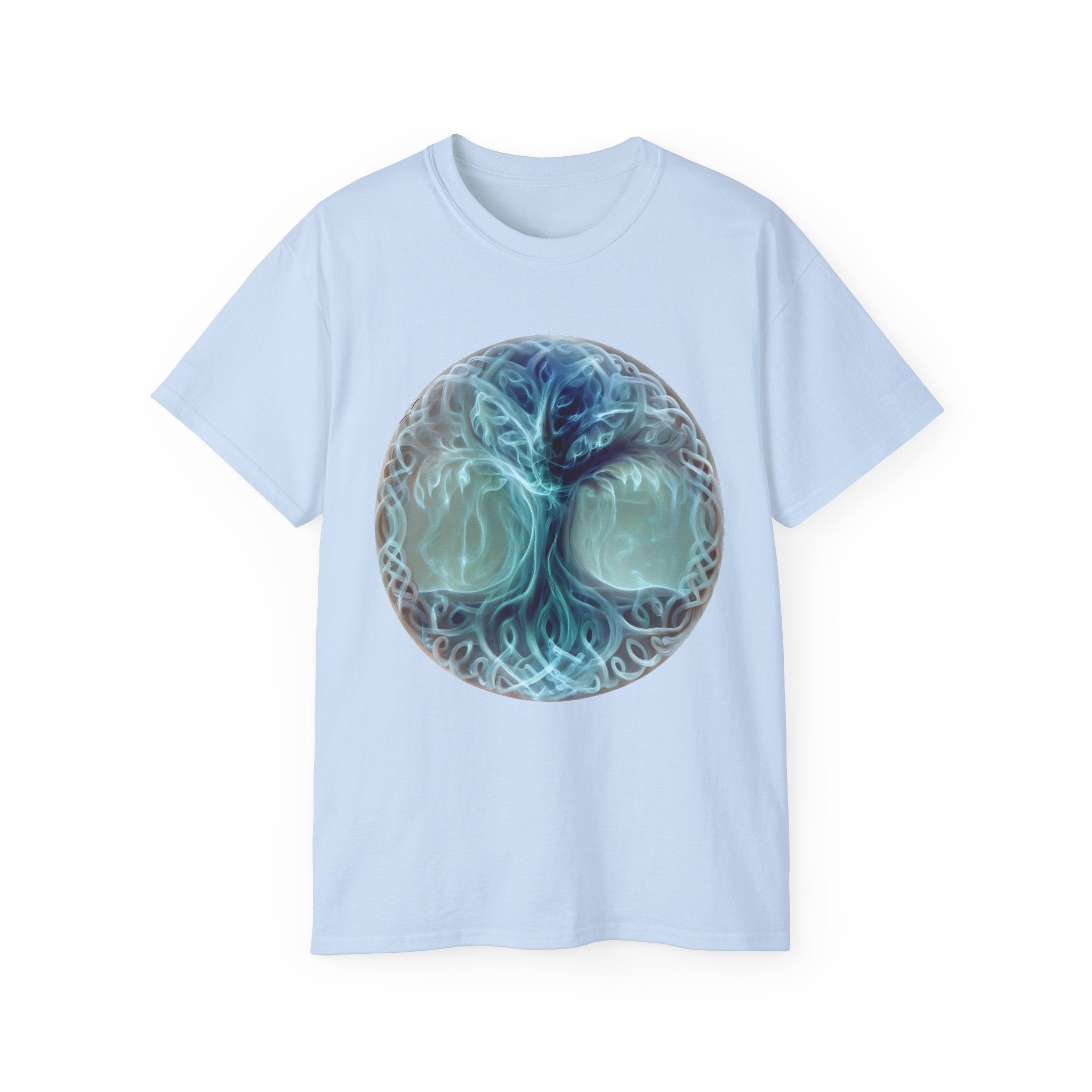 Tree of Life Cotton T-Shirt — Mystical Blue Celtic Circle Design