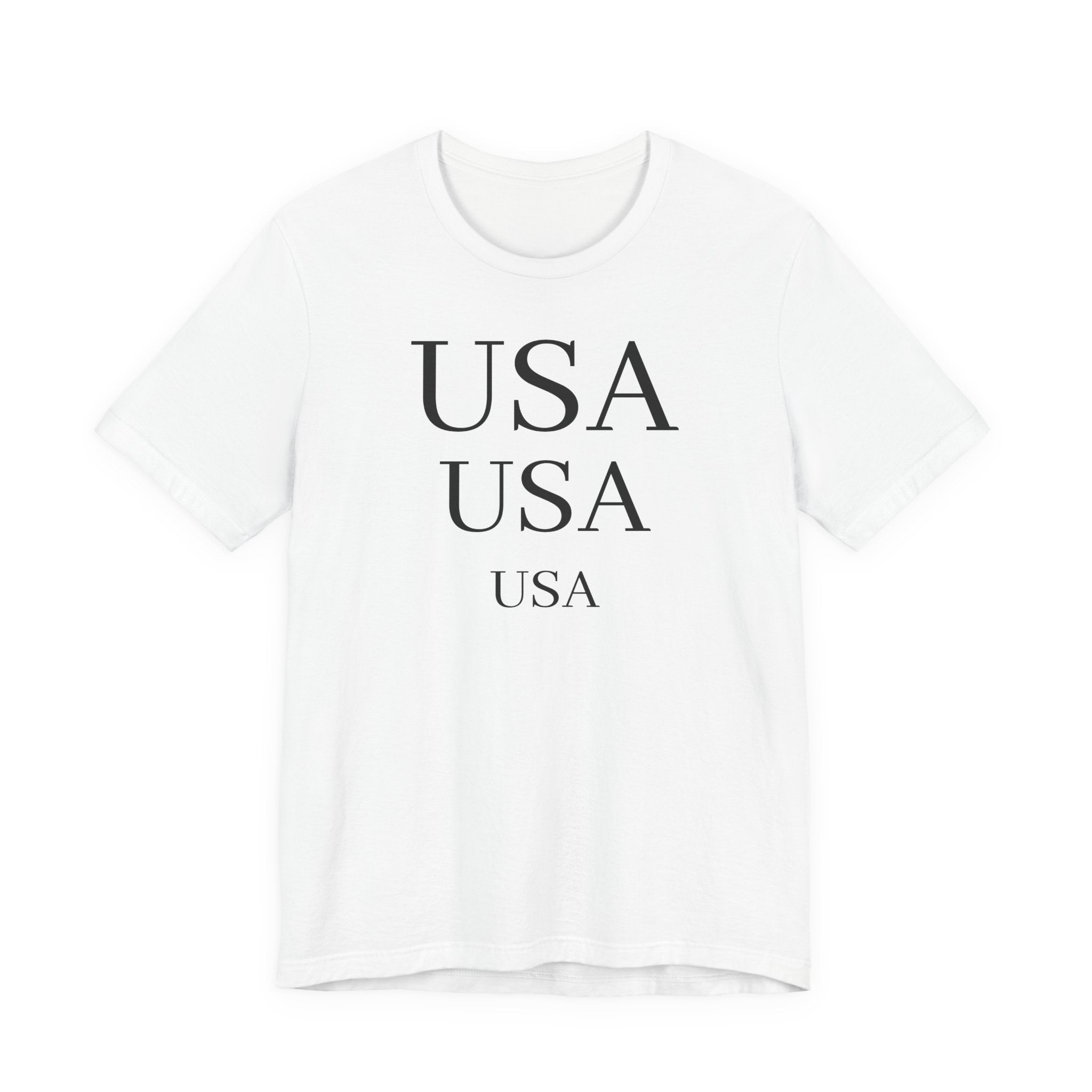 USA Minimalist Tee — Patriotic Text Graphic T-Shirt