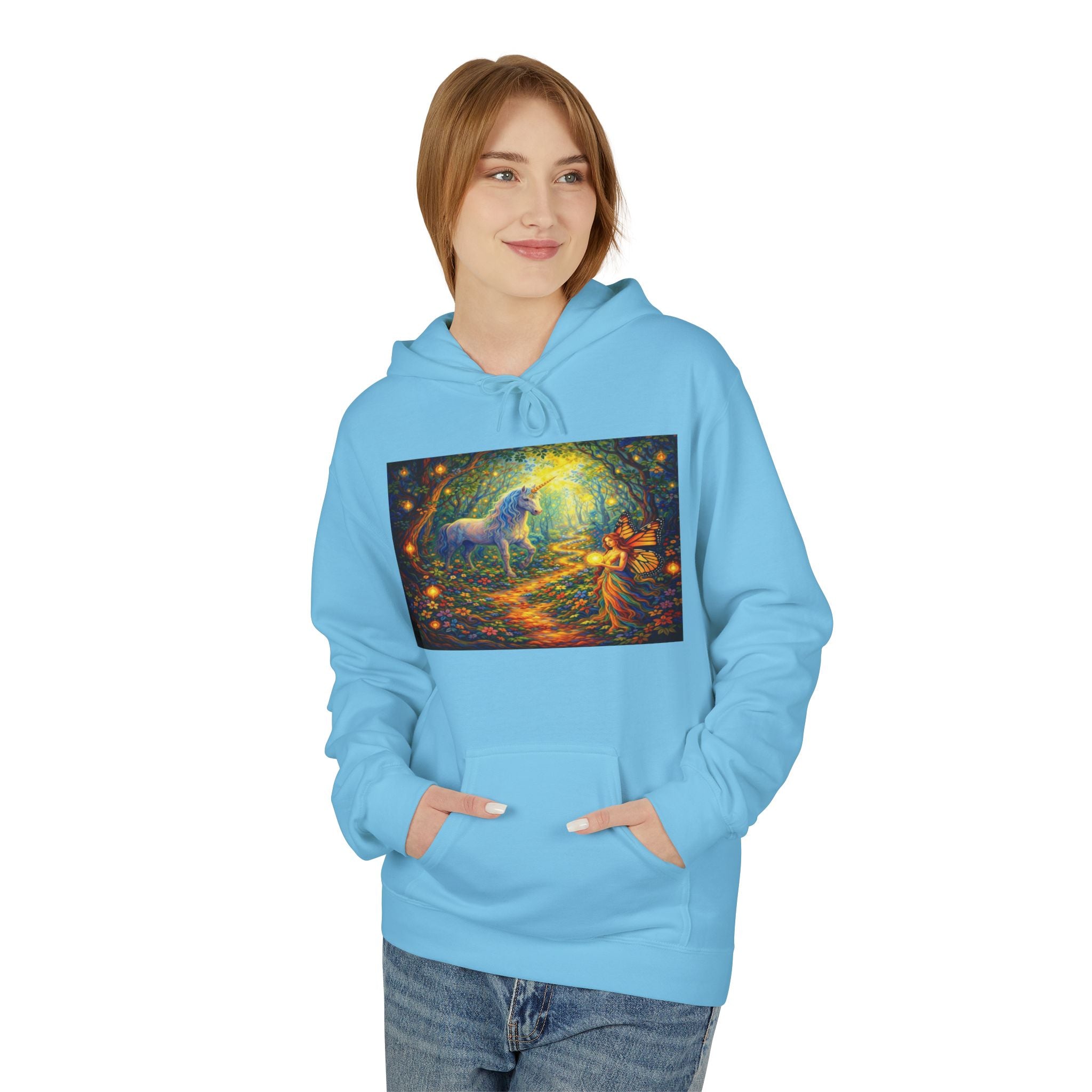 Unicorn Fairy cotton Hoodie — Surreal Planet & Stars Art Pullover