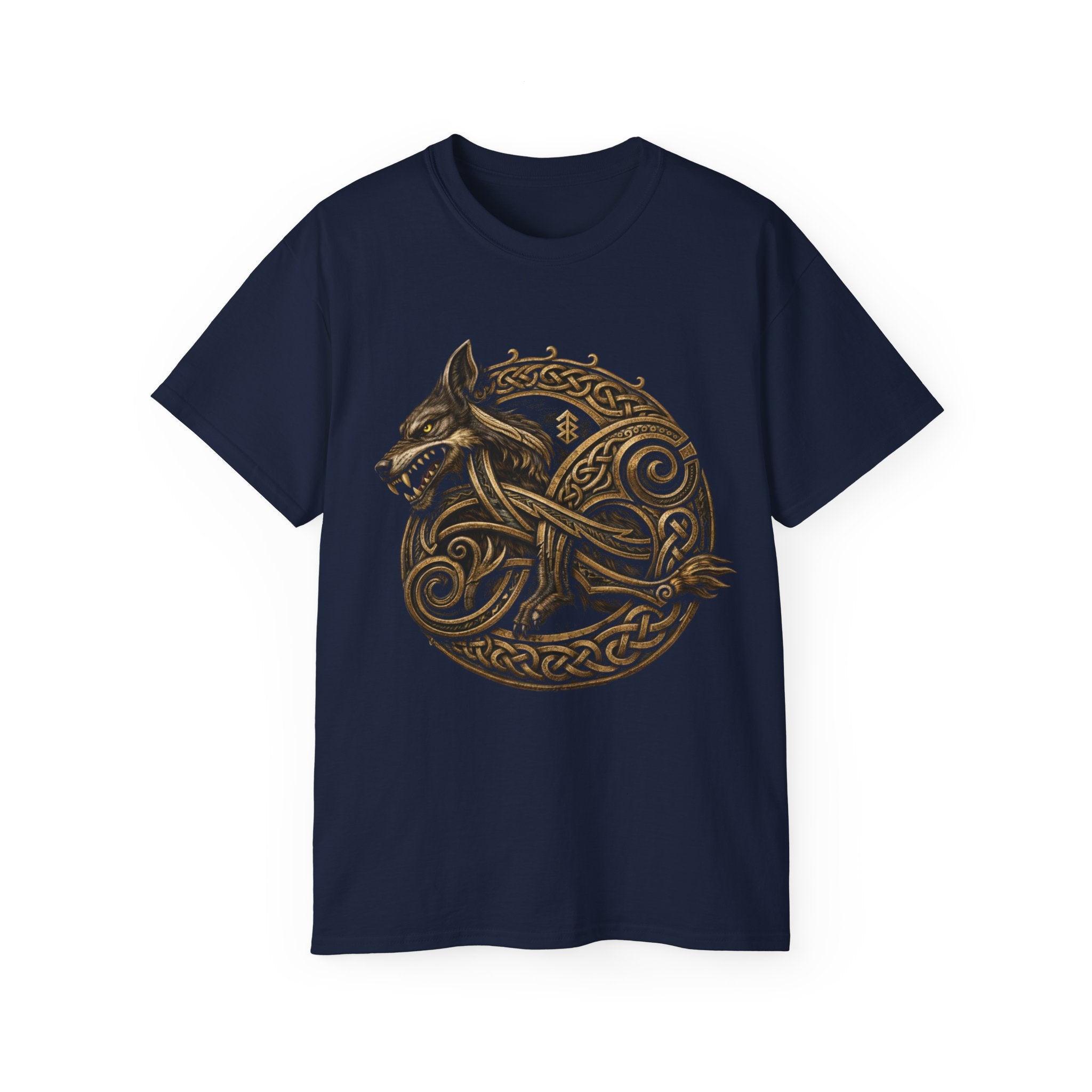 Viking Wolf Knot Cotton T-Shirt — Norse Celtic Wolf Graphic Tee