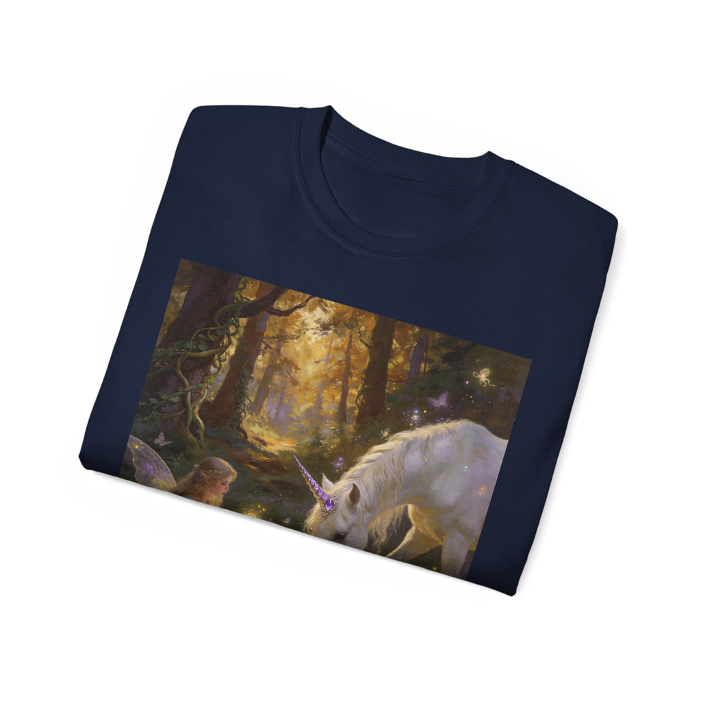 Unicorn & Fairy Forest Cotton T‑Shirt — Enchanted Woodland Magic Tee
