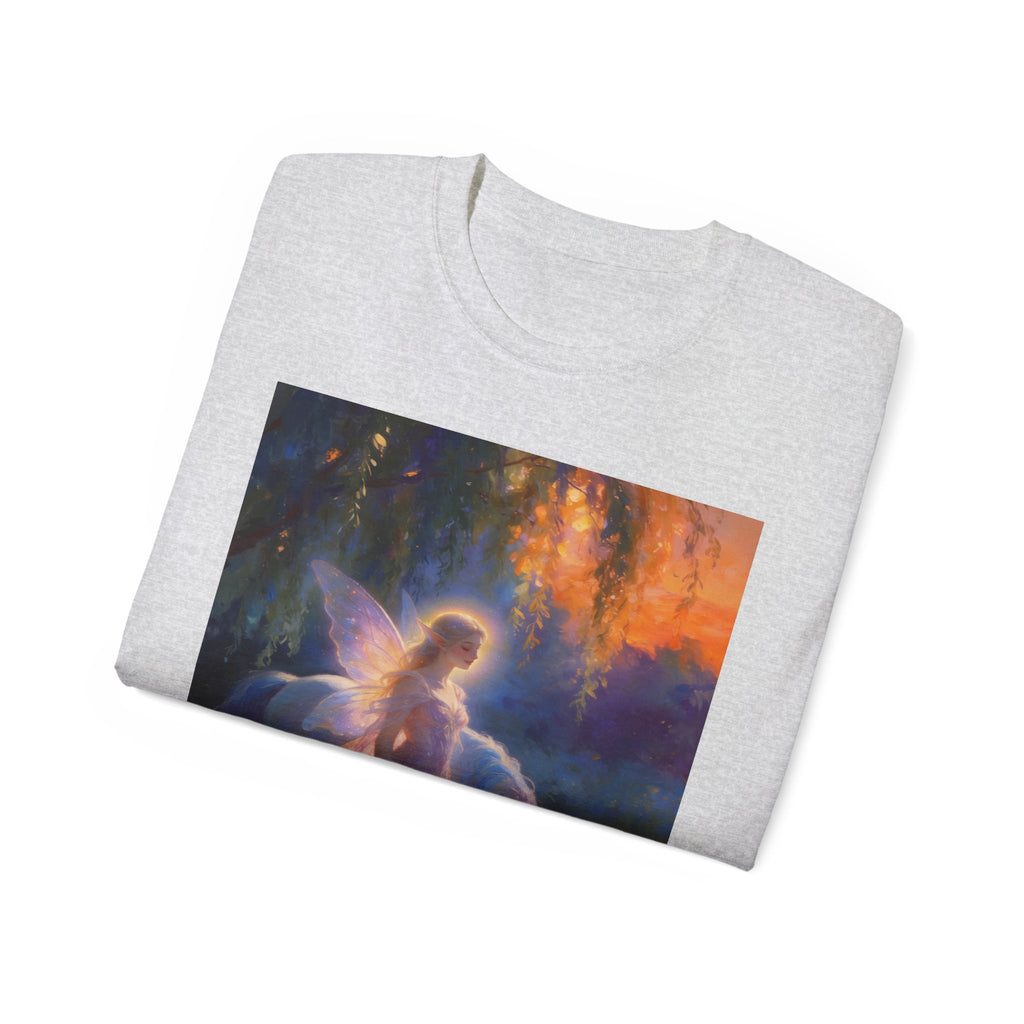 Fairy and Unicorn Fantasy Cotton T-Shirt — Ethereal Sunset Magic Tee