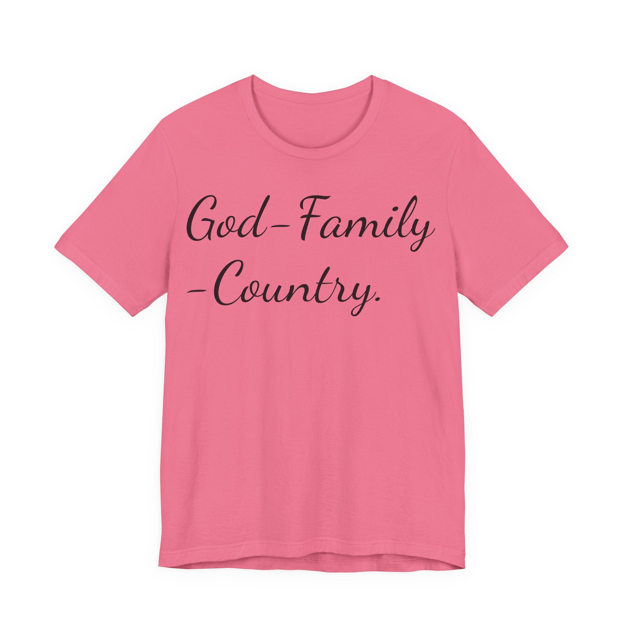 God · Family · Country Script Tee — Patriotic Christian Short Sleeve Shirt