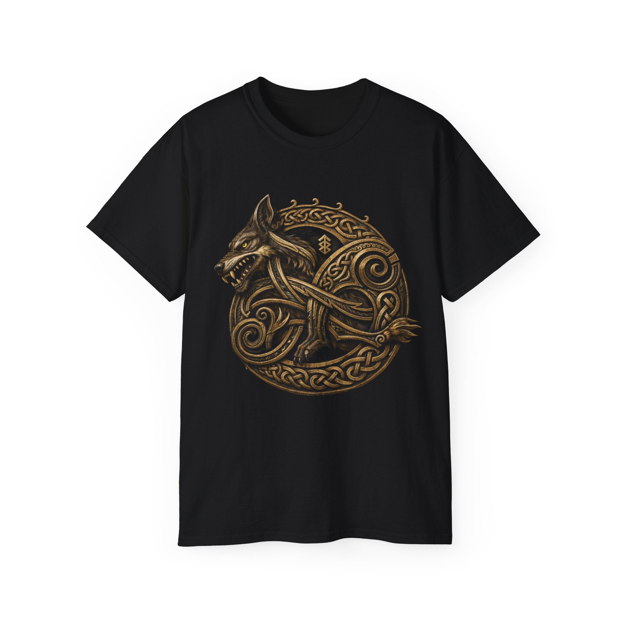 Viking Wolf Knot Cotton T-Shirt — Norse Celtic Wolf Graphic Tee