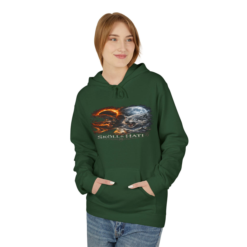 Skoll & Hati Norse Mythology Hoodie — Fire and Ice Wolves Graphic