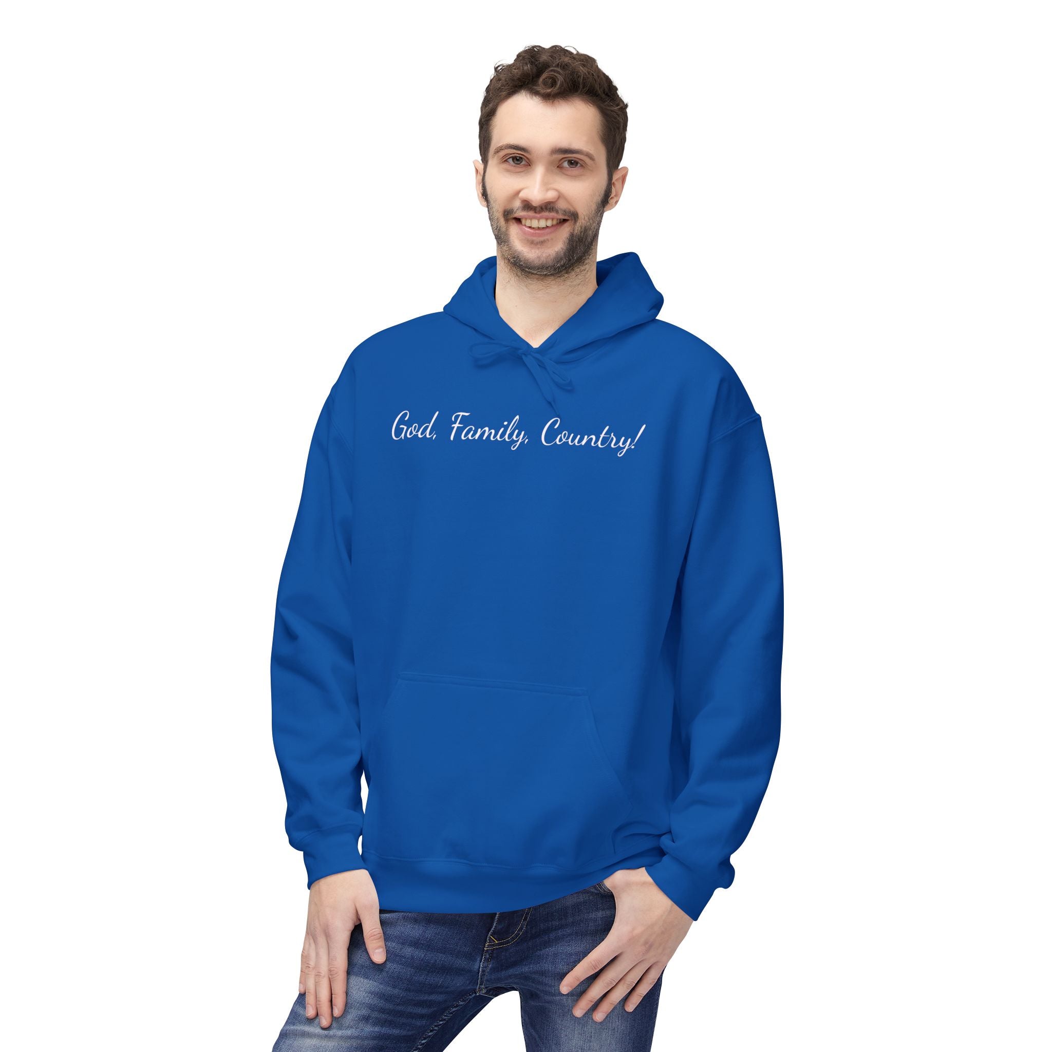 Hoodie — "God, Family, Country" Script Pullover