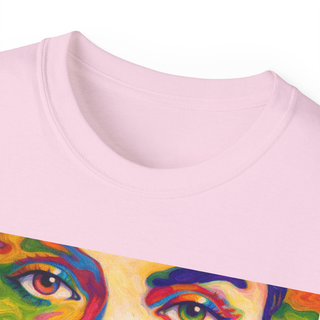 Psychedelic Portrait Cotton T‑Shirt — Colorful Retro Face Art Tee