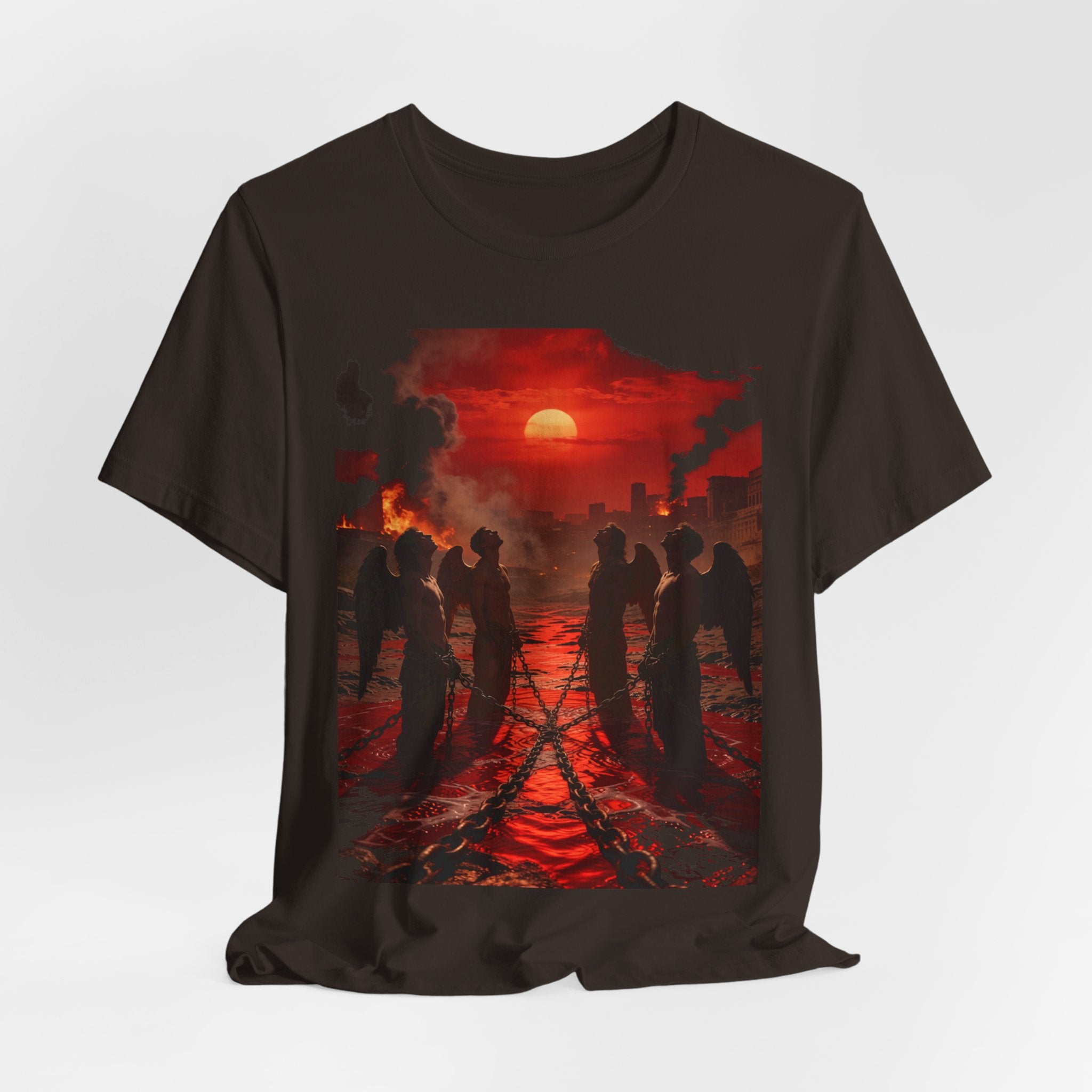 Revelation 9 reveals four fallen angels bound in the Euphrates River, awaiting God’s appointed time to bring judgment.T-Shirt —