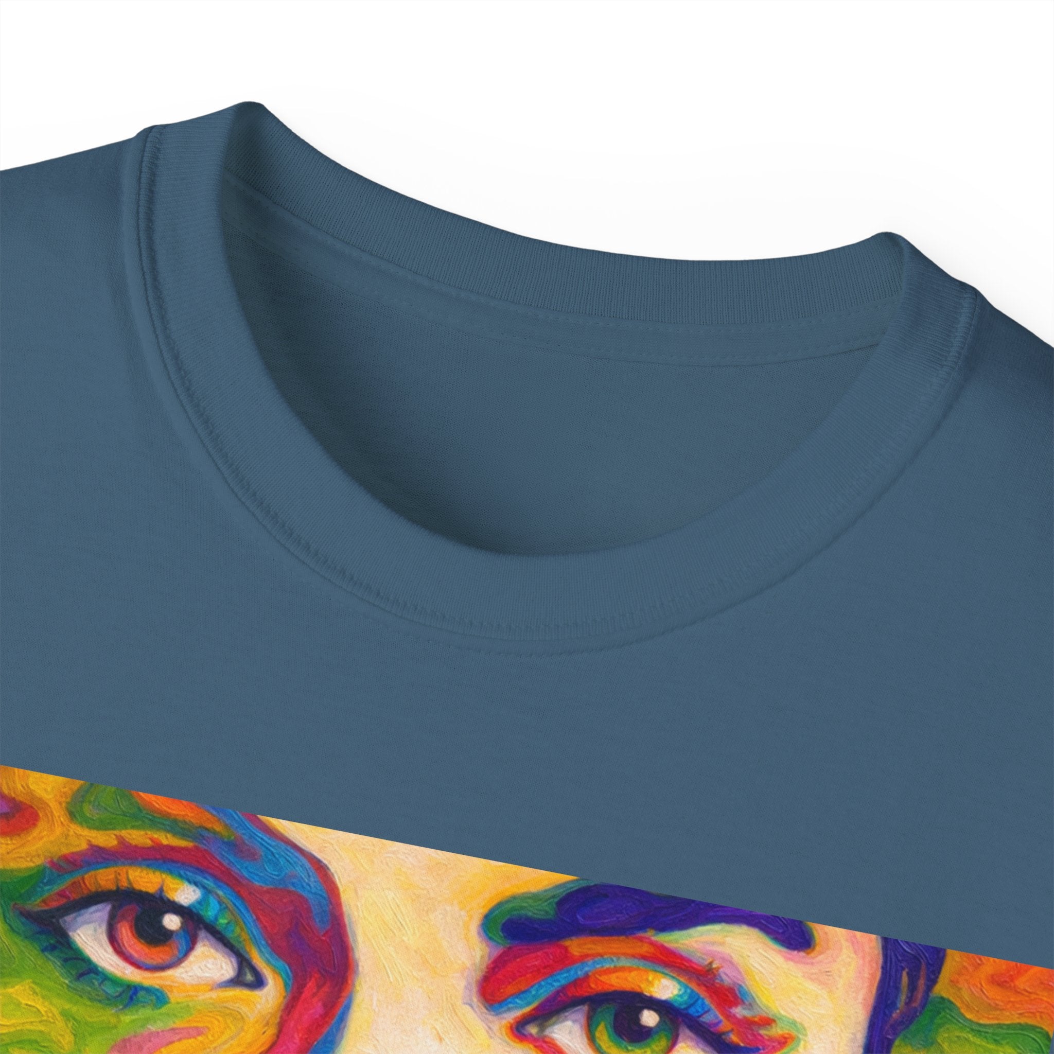 Psychedelic Portrait Cotton T‑Shirt — Colorful Retro Face Art Tee