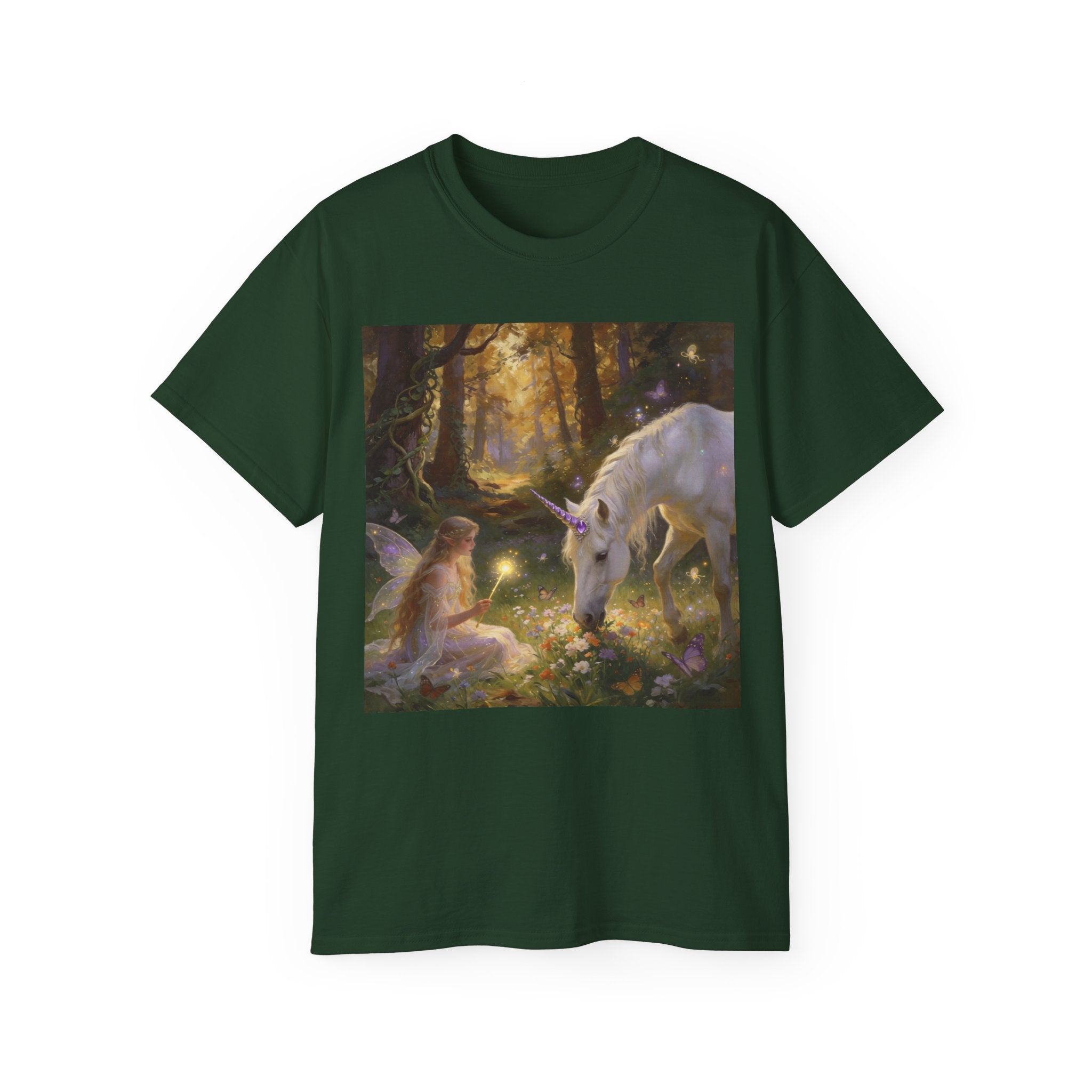 Unicorn & Fairy Forest Cotton T‑Shirt — Enchanted Woodland Magic Tee