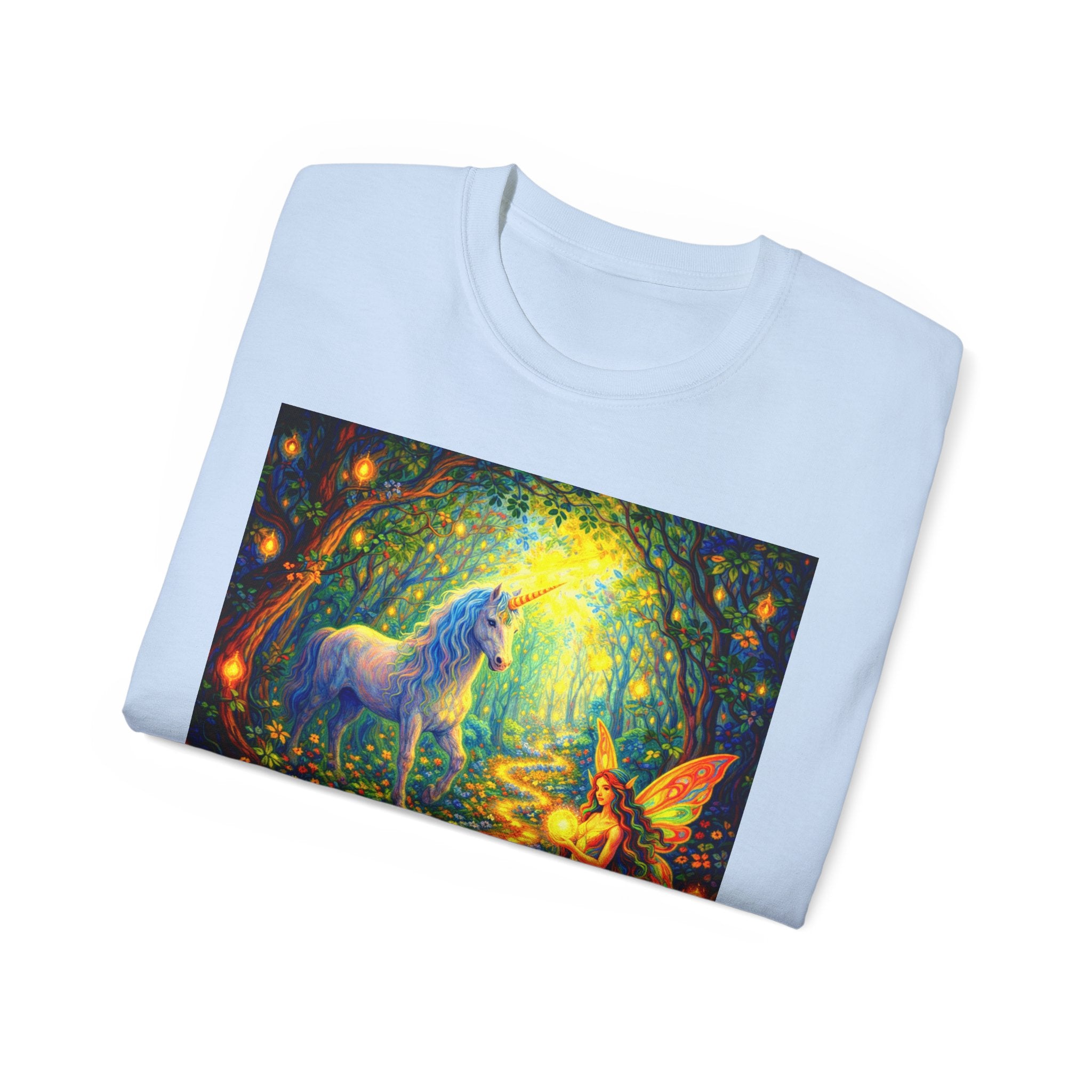 Magical Forest Unicorn Cotton T‑Shirt — Fairy & Unicorn Fantasy Tee