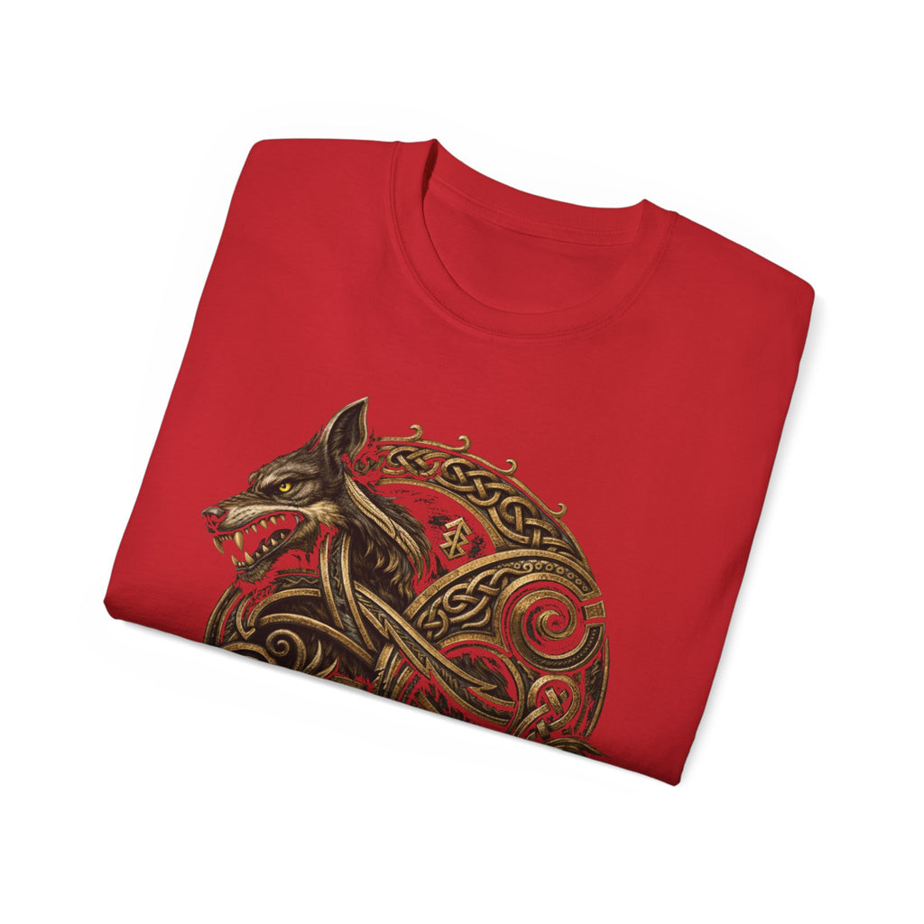Viking Wolf Knot Cotton T-Shirt — Norse Celtic Wolf Graphic Tee