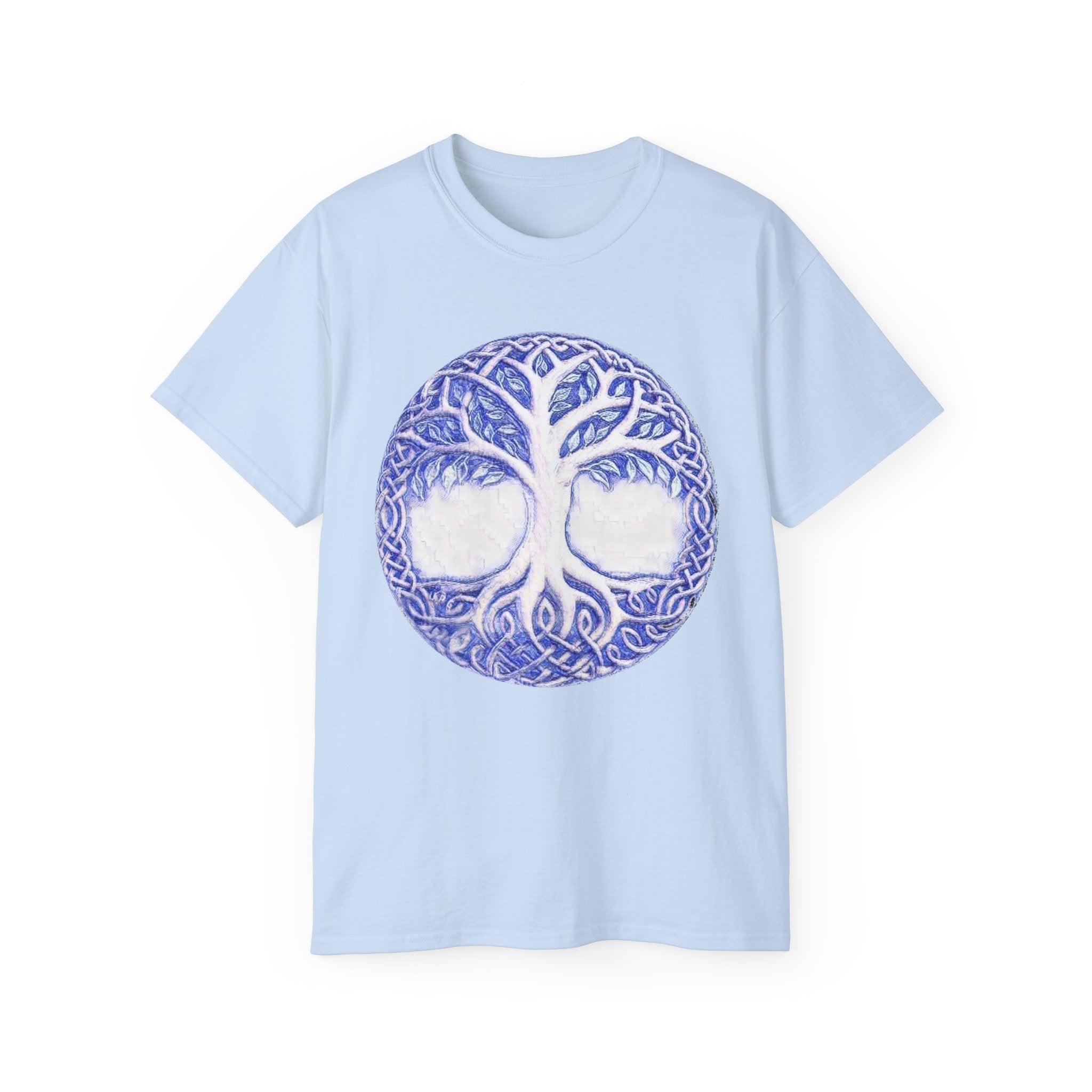 Yggdrasil – The Tree of Life Cotton T‑Shirt — Celtic Blue Mandala Graphic Tee
