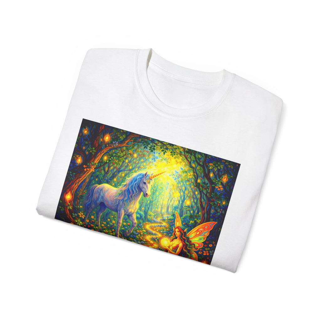 Magical Forest Unicorn Cotton T‑Shirt — Fairy & Unicorn Fantasy Tee
