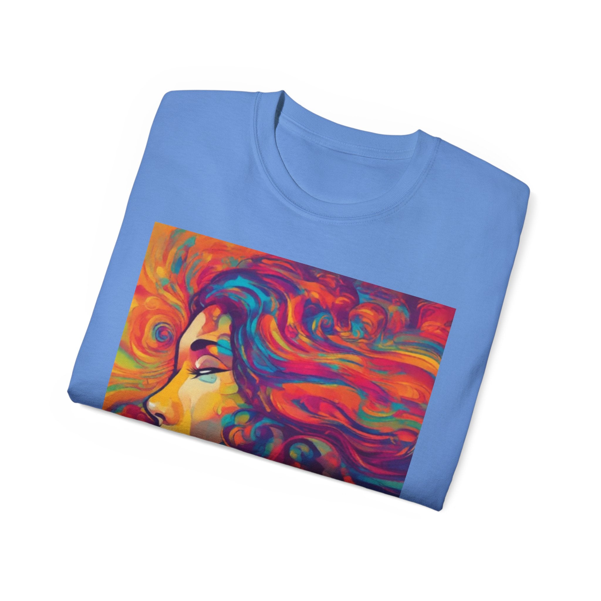 Psychedelic Woman Portrait cotton Tee — Vibrant Colorful Art T-Shirt