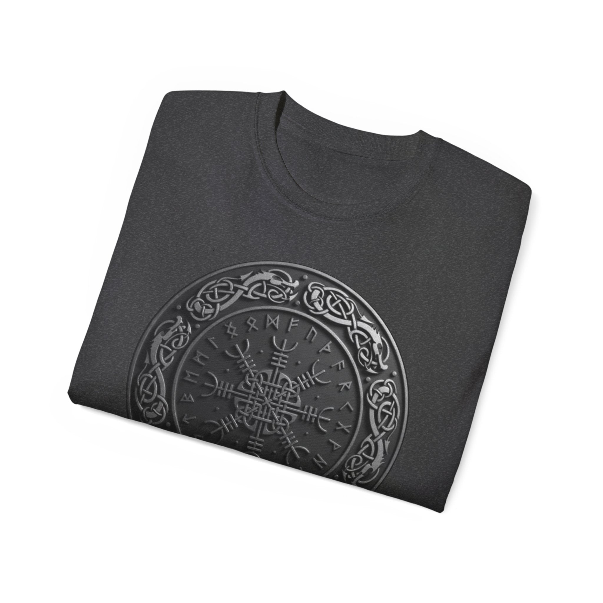 Aegishjalmur – The Helm of Awe Cotton T‑Shirt — Norse Rune Shield Design