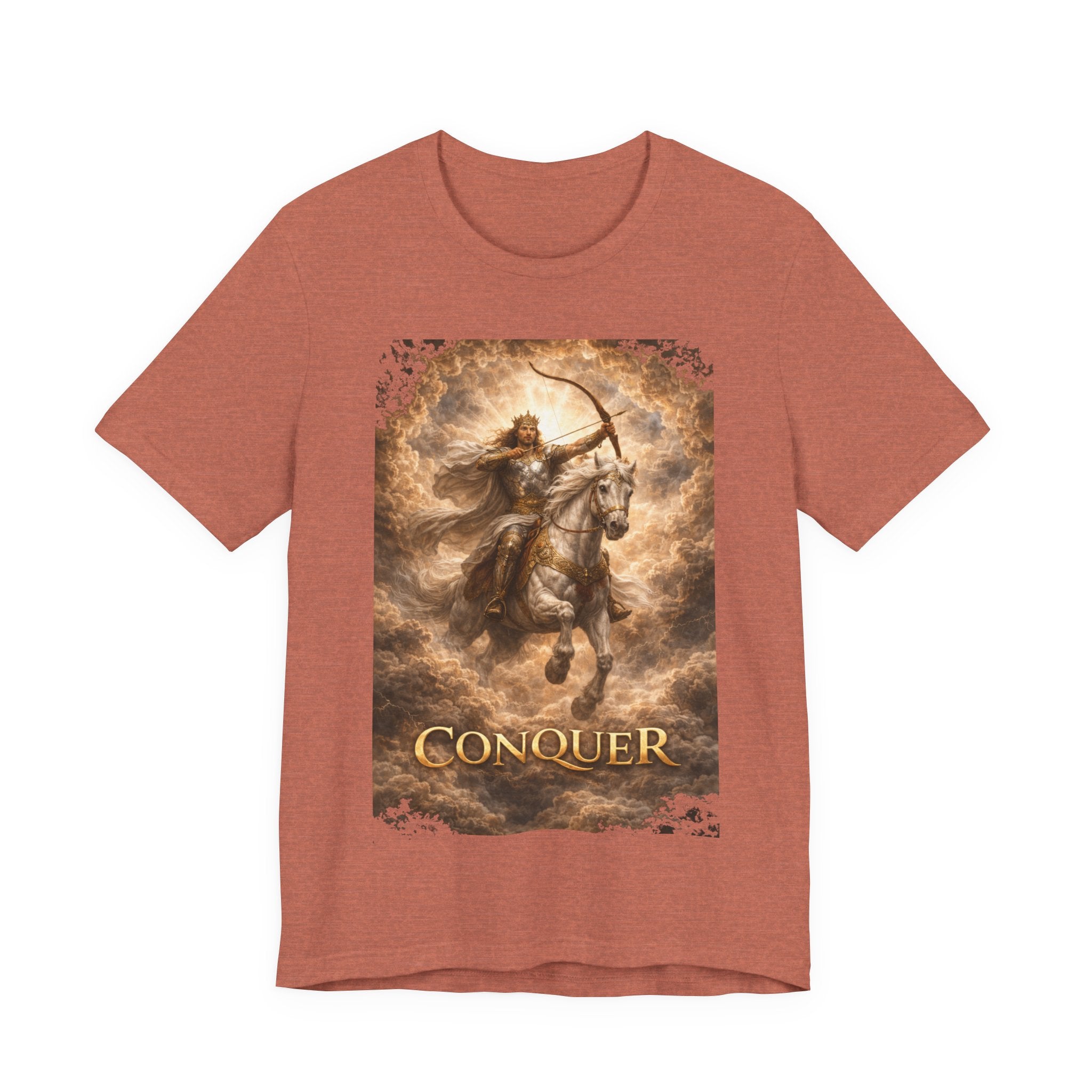 The white horse from Revelation 6:1-2! T‑Shirt — "Conquer" Warrior Archer Graphic Tee