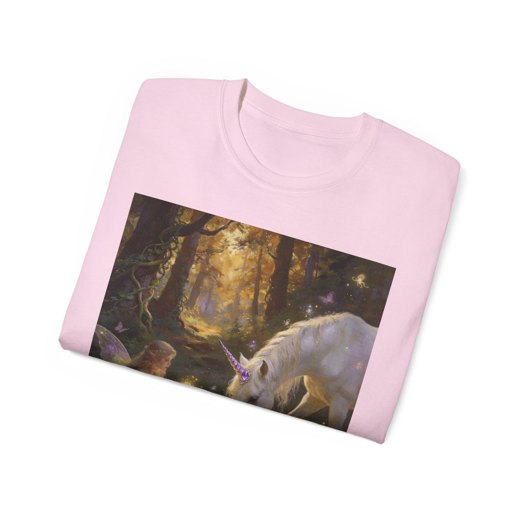 Unicorn & Fairy Forest Cotton T‑Shirt — Enchanted Woodland Magic Tee