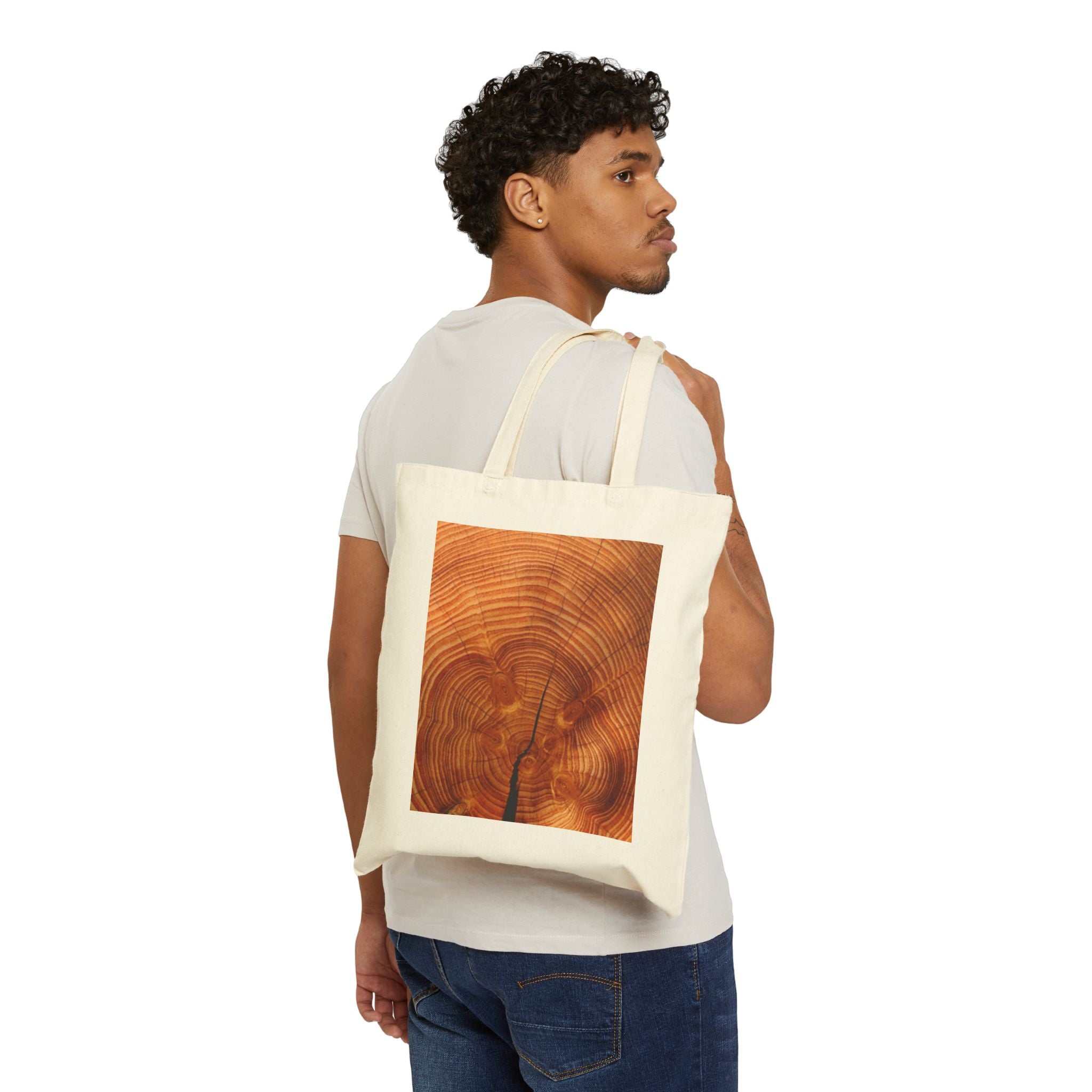 Wood Grain Square Tote Bag — Natural Tree Ring Canvas Tote