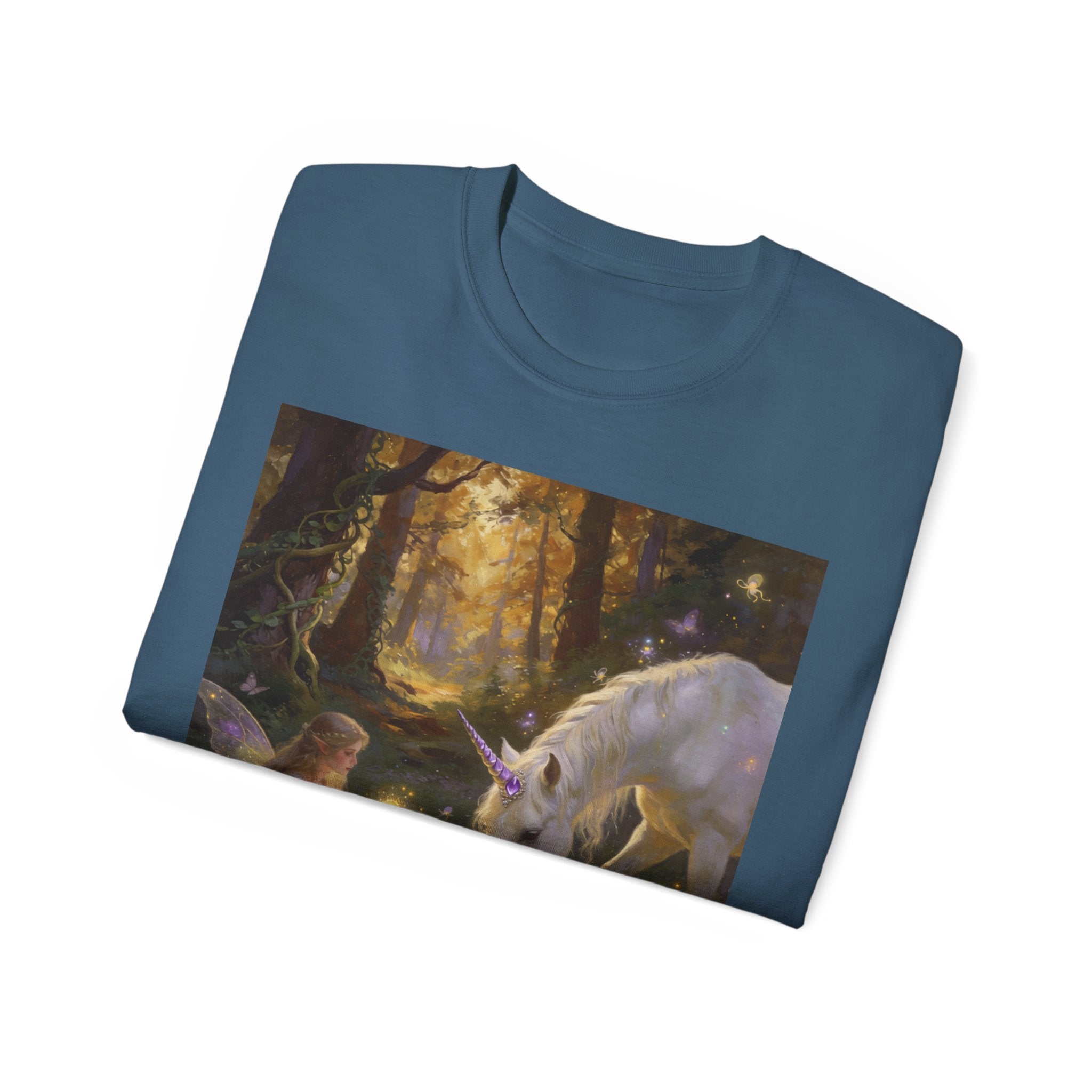 Unicorn & Fairy Forest Cotton T‑Shirt — Enchanted Woodland Magic Tee