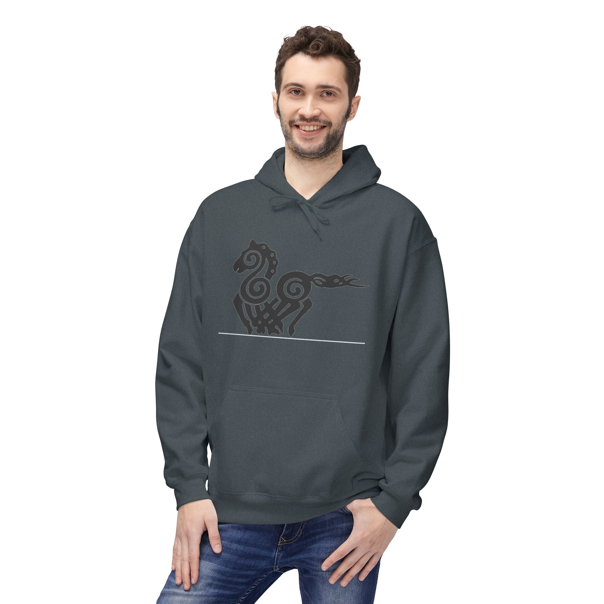 Viking Horse Tribal Hoodie — Nordic Norse Rune Stallion Design
