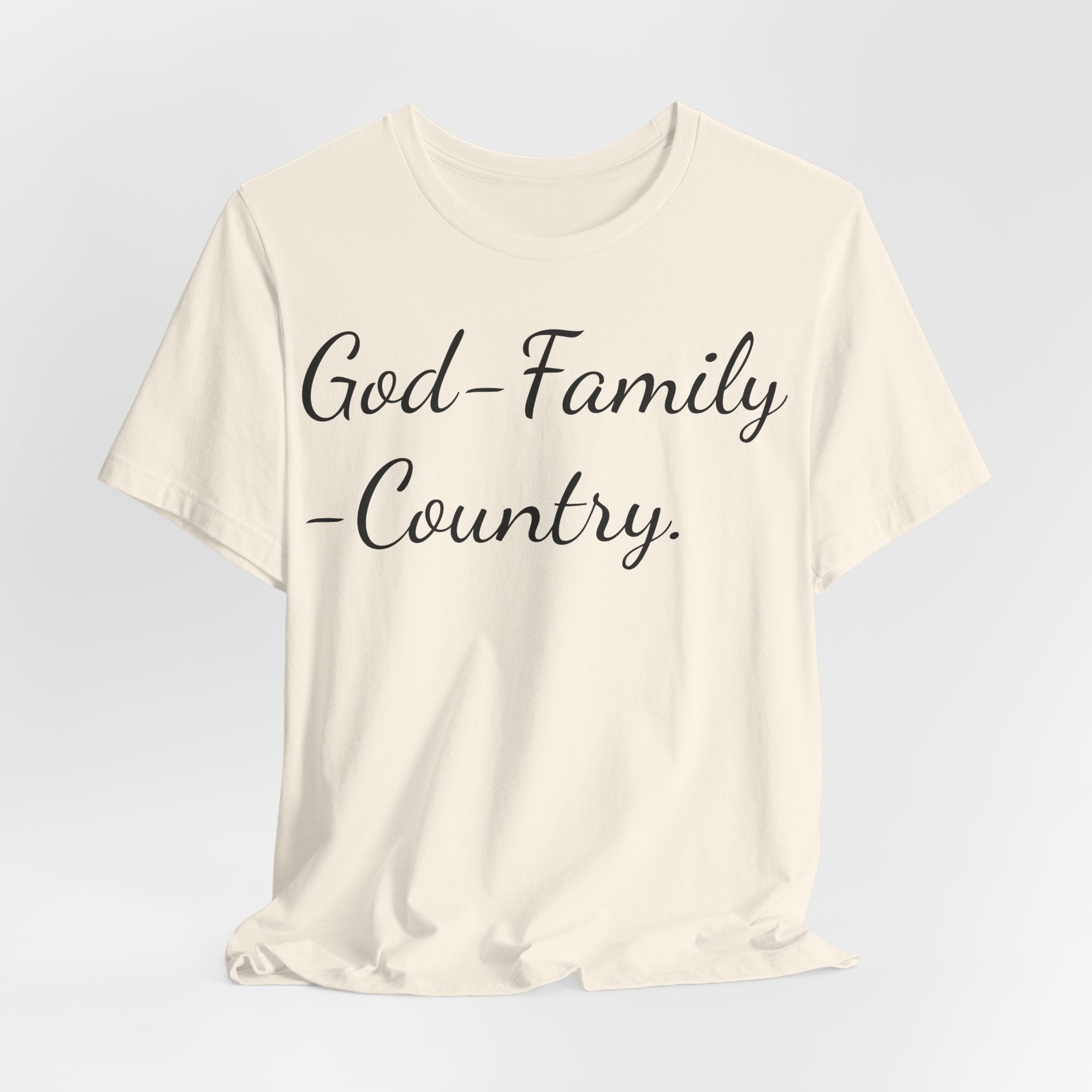 God · Family · Country Script Tee — Patriotic Christian Short Sleeve Shirt