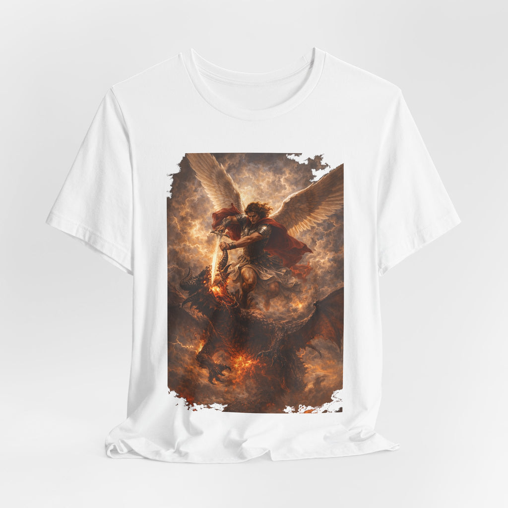 Michael and his angels fought against the dragon Revelation 12:7 Tee — Spiritual Battle Winged Art T-Shirt