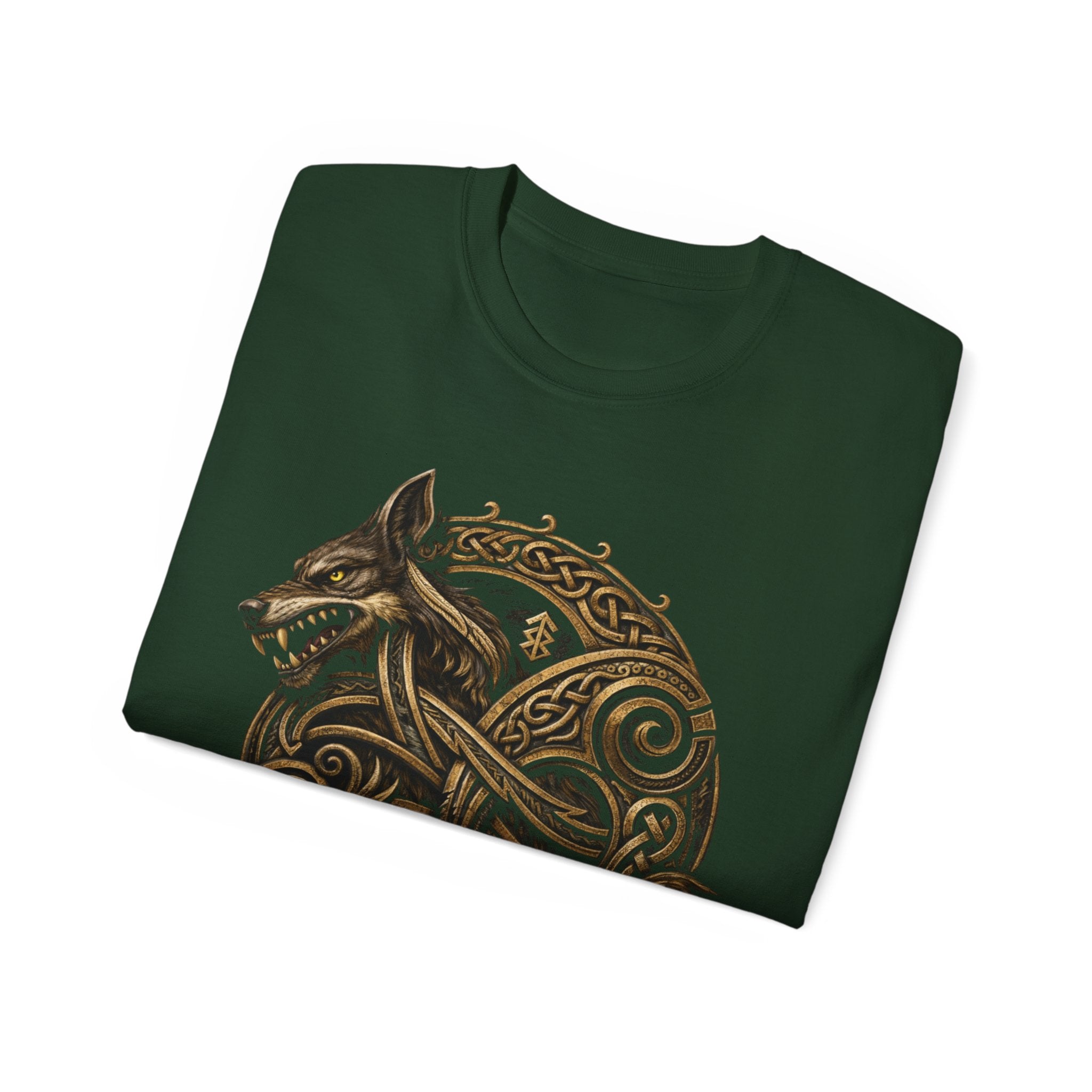 Viking Wolf Knot Cotton T-Shirt — Norse Celtic Wolf Graphic Tee