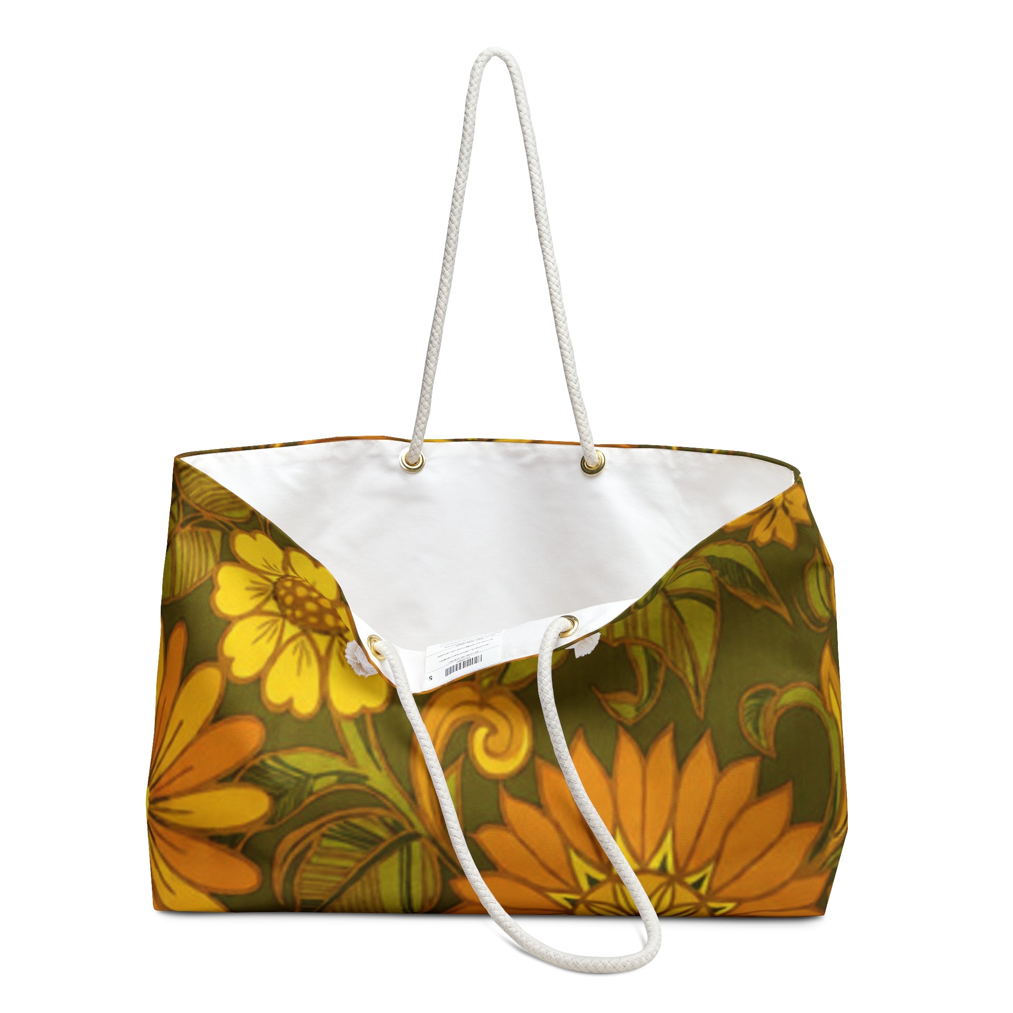 Retro Floral Weekender Bag — Vintage Orange & Olive Travel Tote