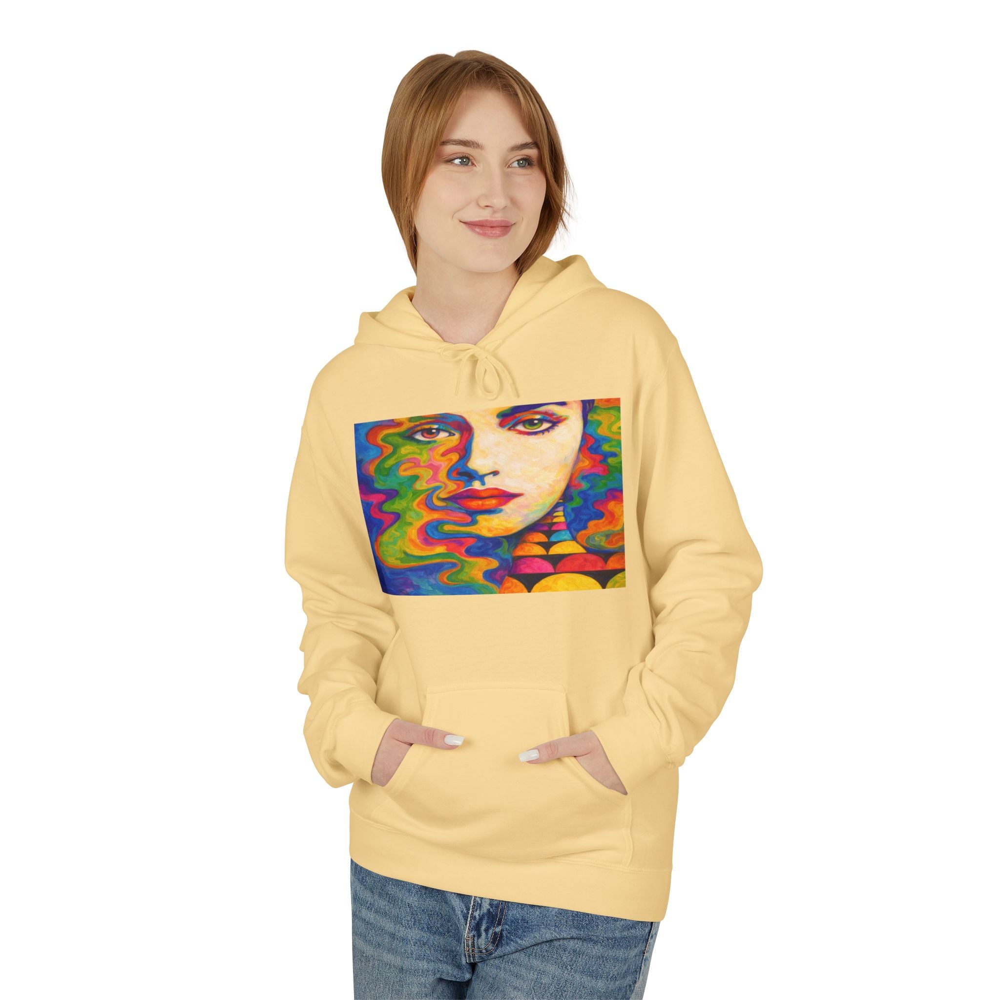 Psychedelic Portrait Hoodie — Colorful Abstract Face Art Sweatshirt