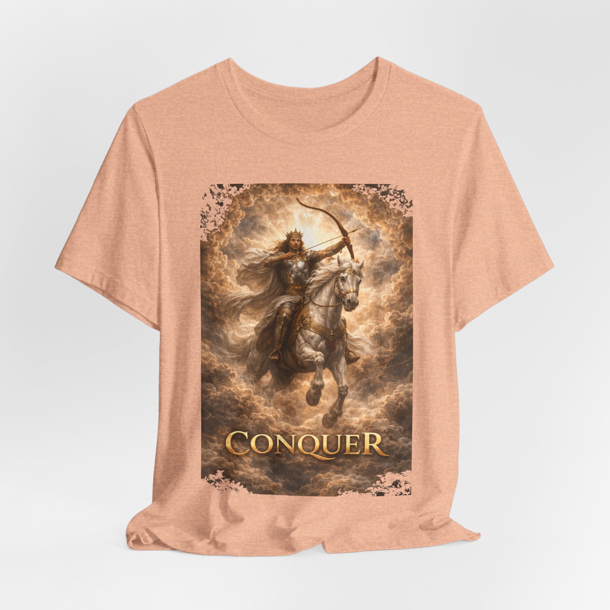 The white horse from Revelation 6:1-2! T‑Shirt — "Conquer" Warrior Archer Graphic Tee