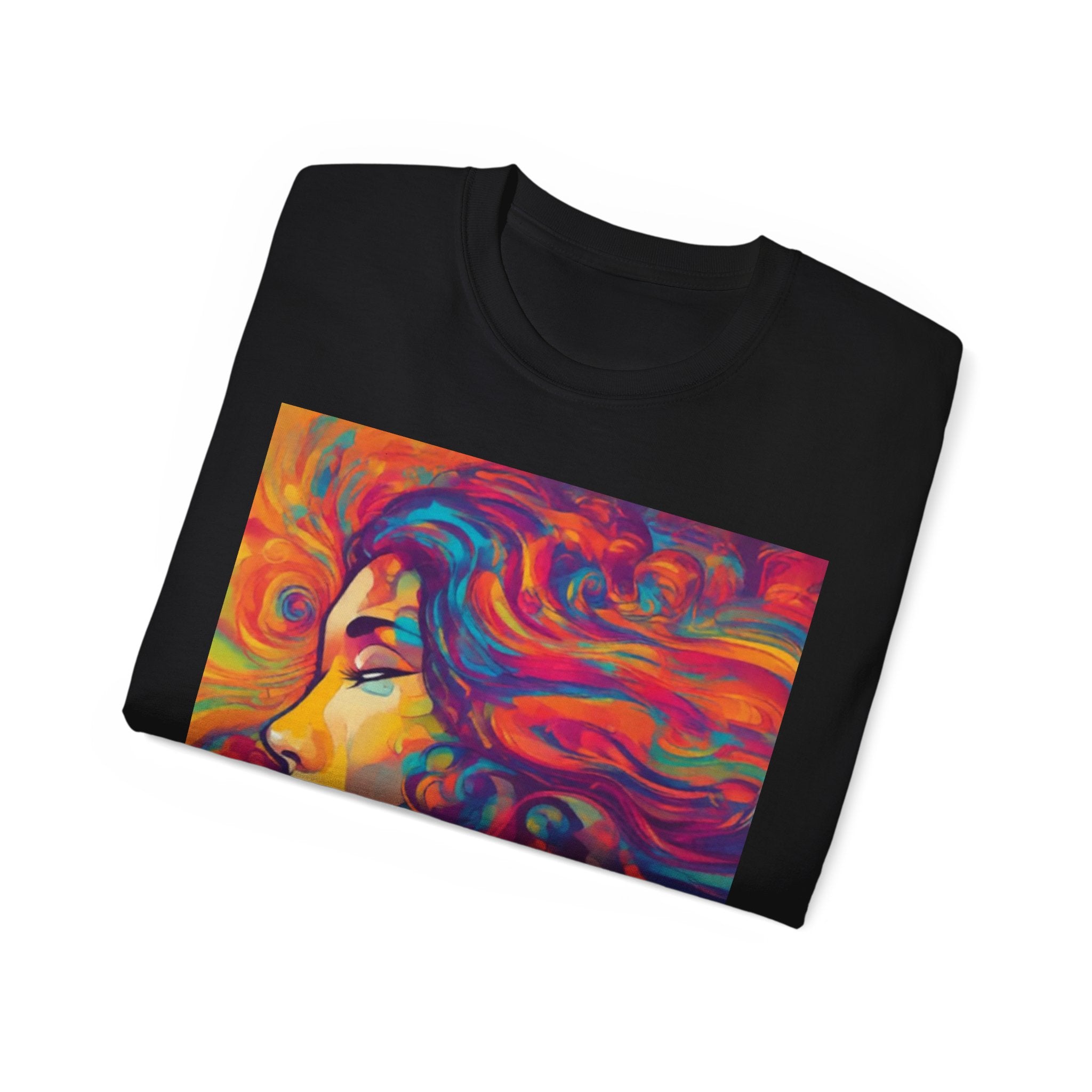 Psychedelic Woman Portrait cotton Tee — Vibrant Colorful Art T-Shirt