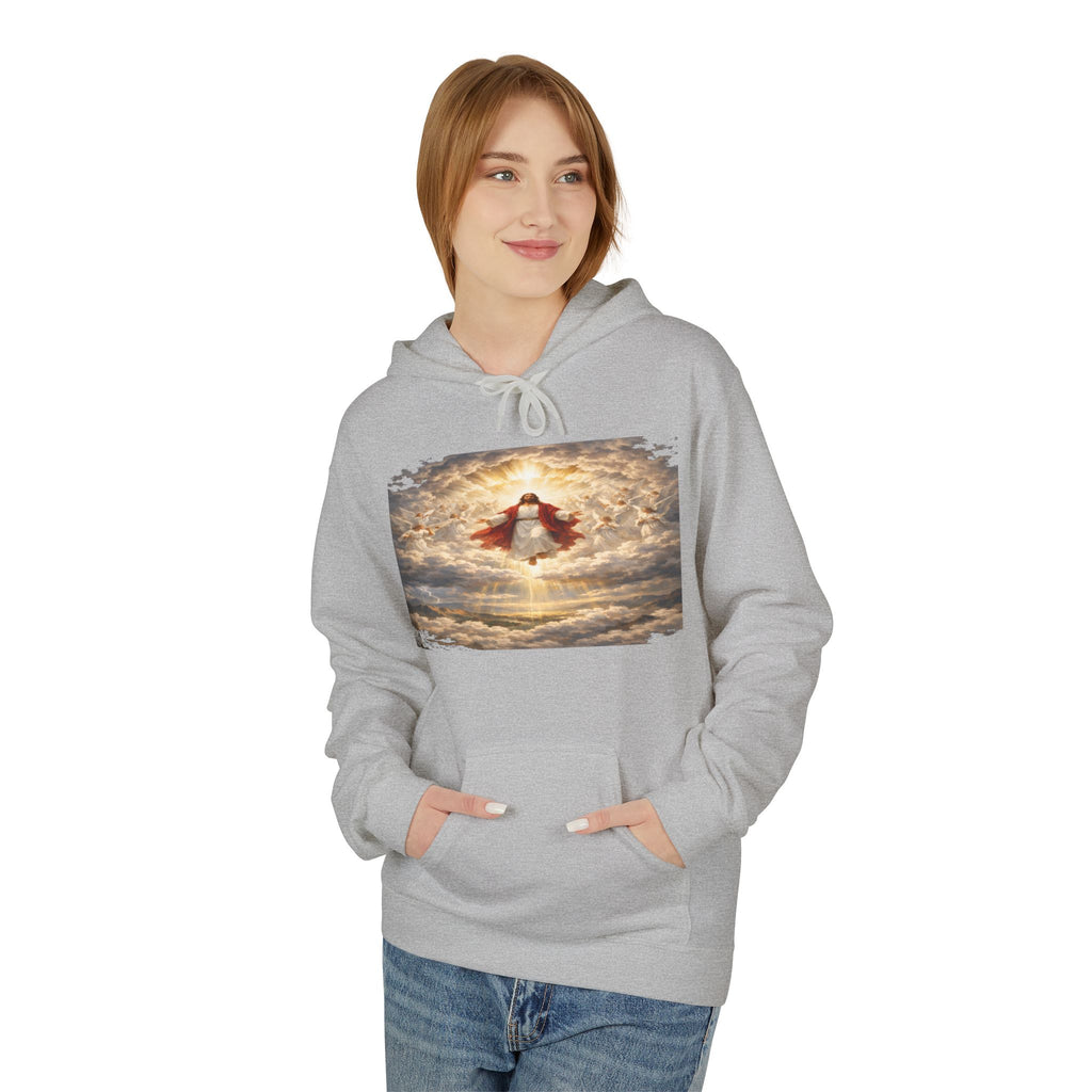 Jesus Christ Second Coming-Angel in the Clouds Hoodie — Spiritual Sunrise Graphic Hoodie